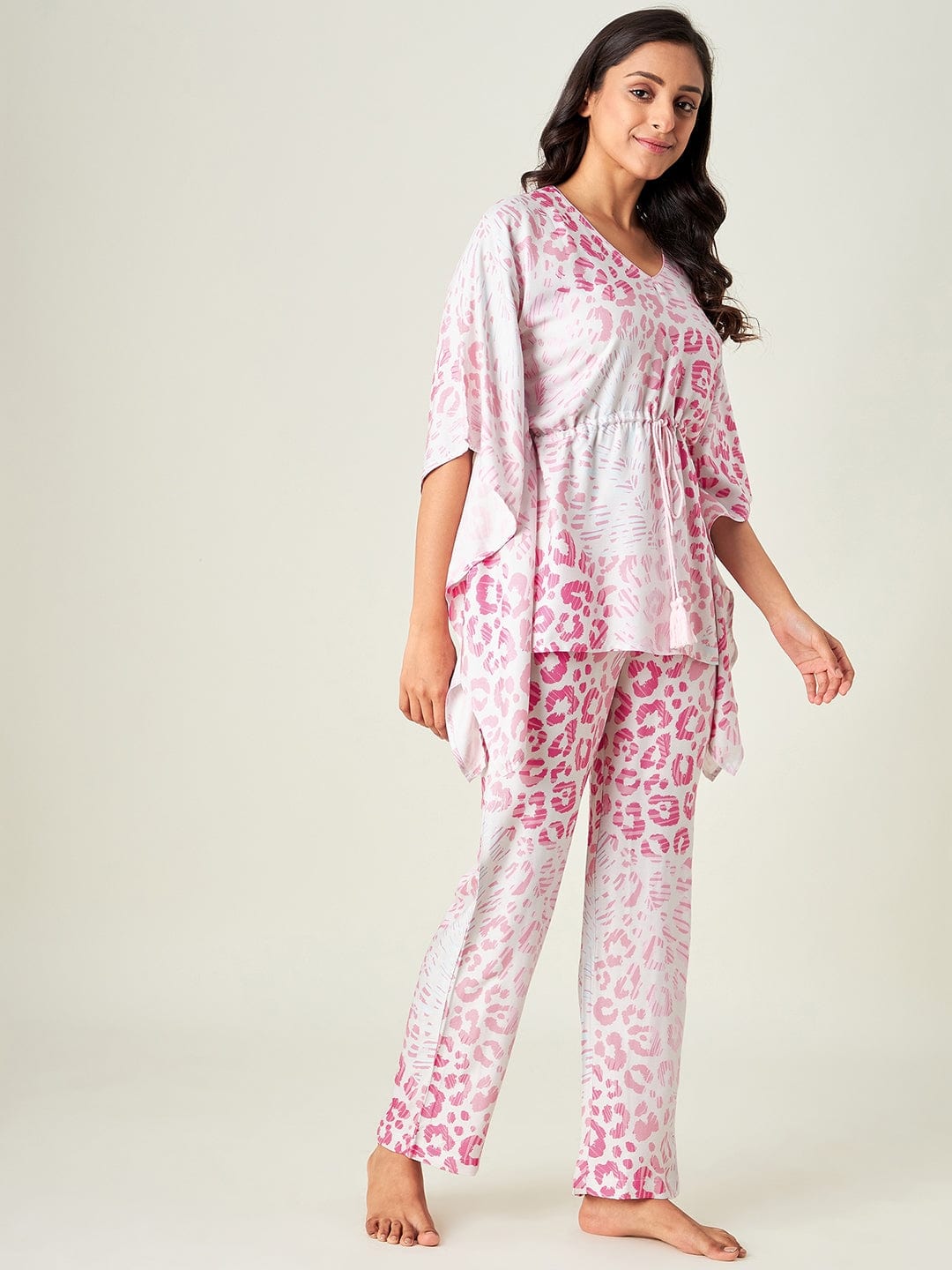 The Kaftan Company Pyjama Set White Animal Print Loungeset