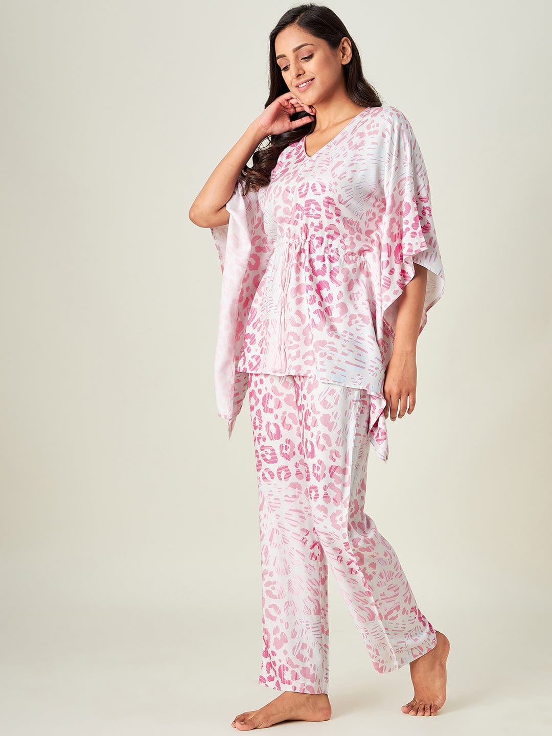The Kaftan Company Pyjama Set White Animal Print Loungeset