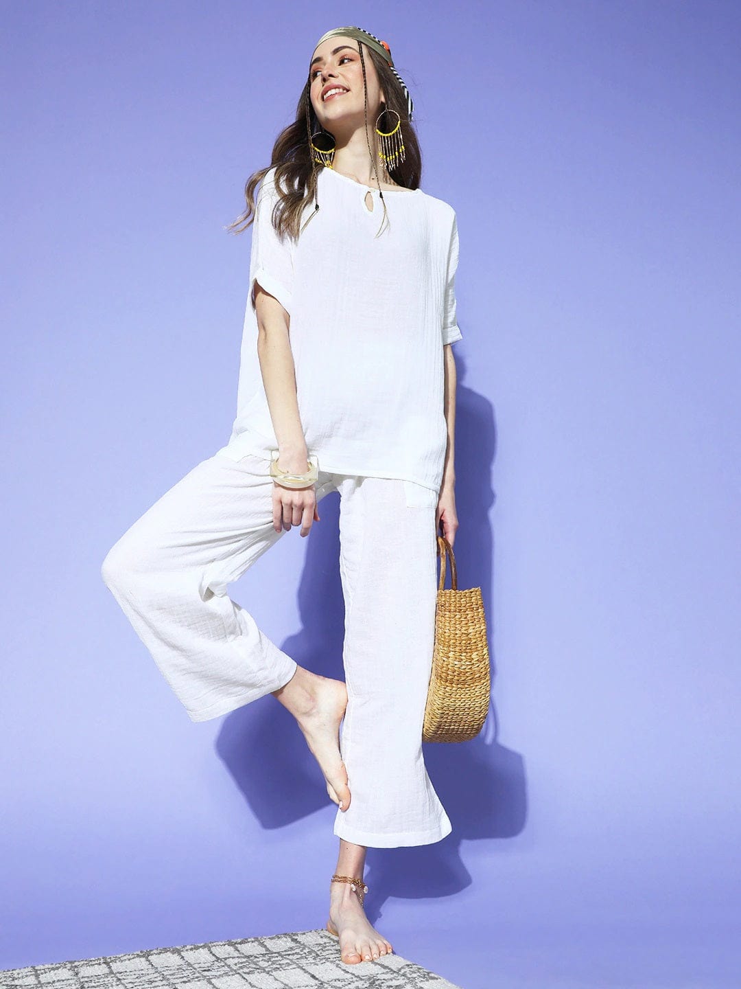 The Kaftan Company Pyjama Set White Organic Cotton Top and Pyjama Set