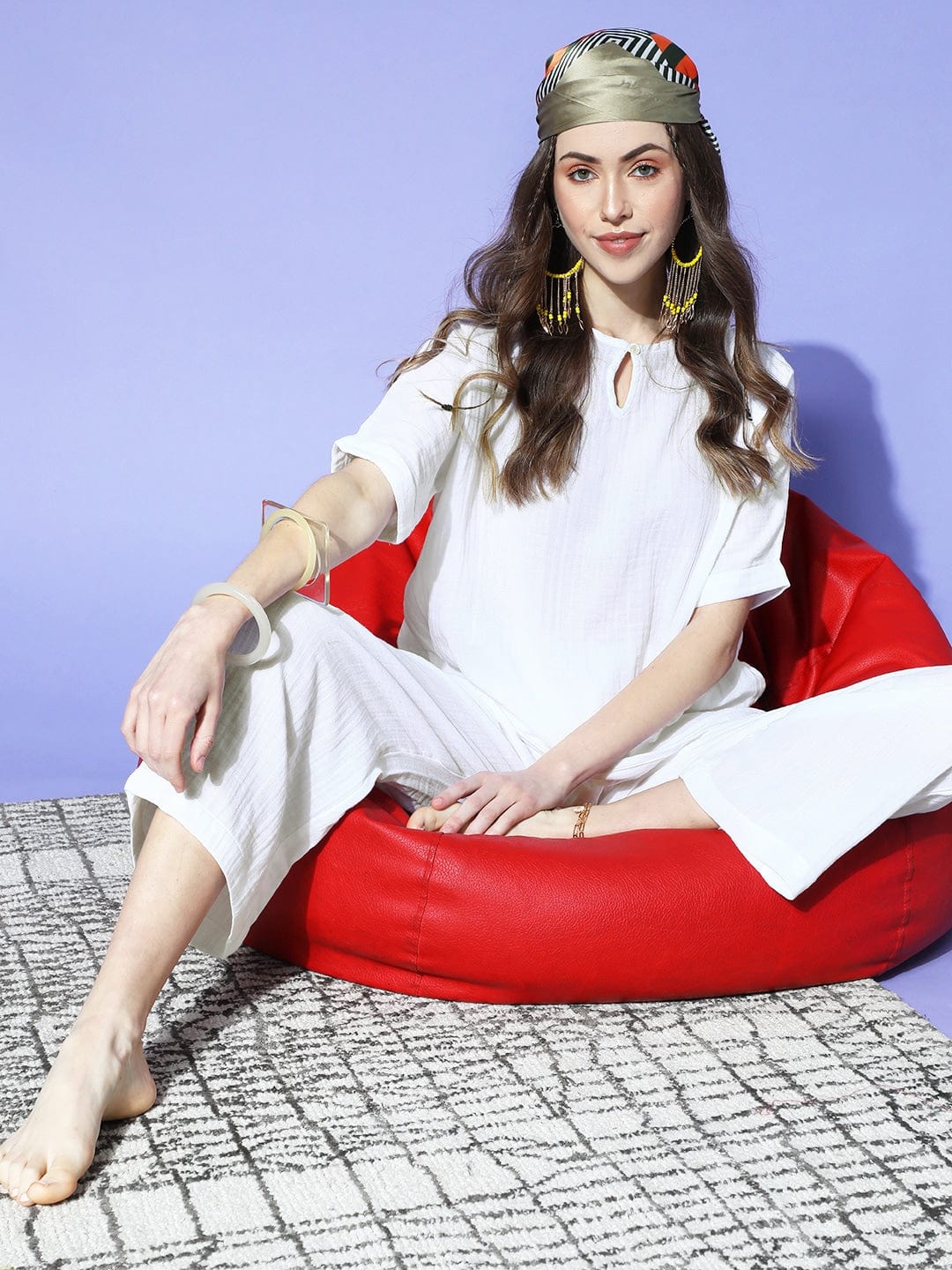 The Kaftan Company Pyjama Set White Organic Cotton Top and Pyjama Set