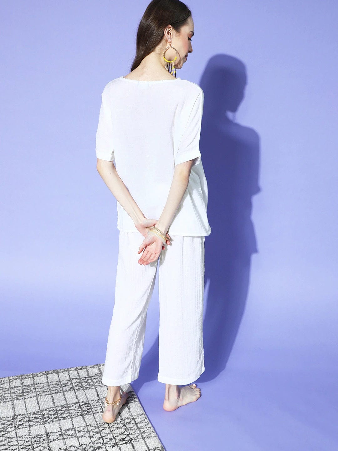 The Kaftan Company Pyjama Set White Organic Cotton Top and Pyjama Set