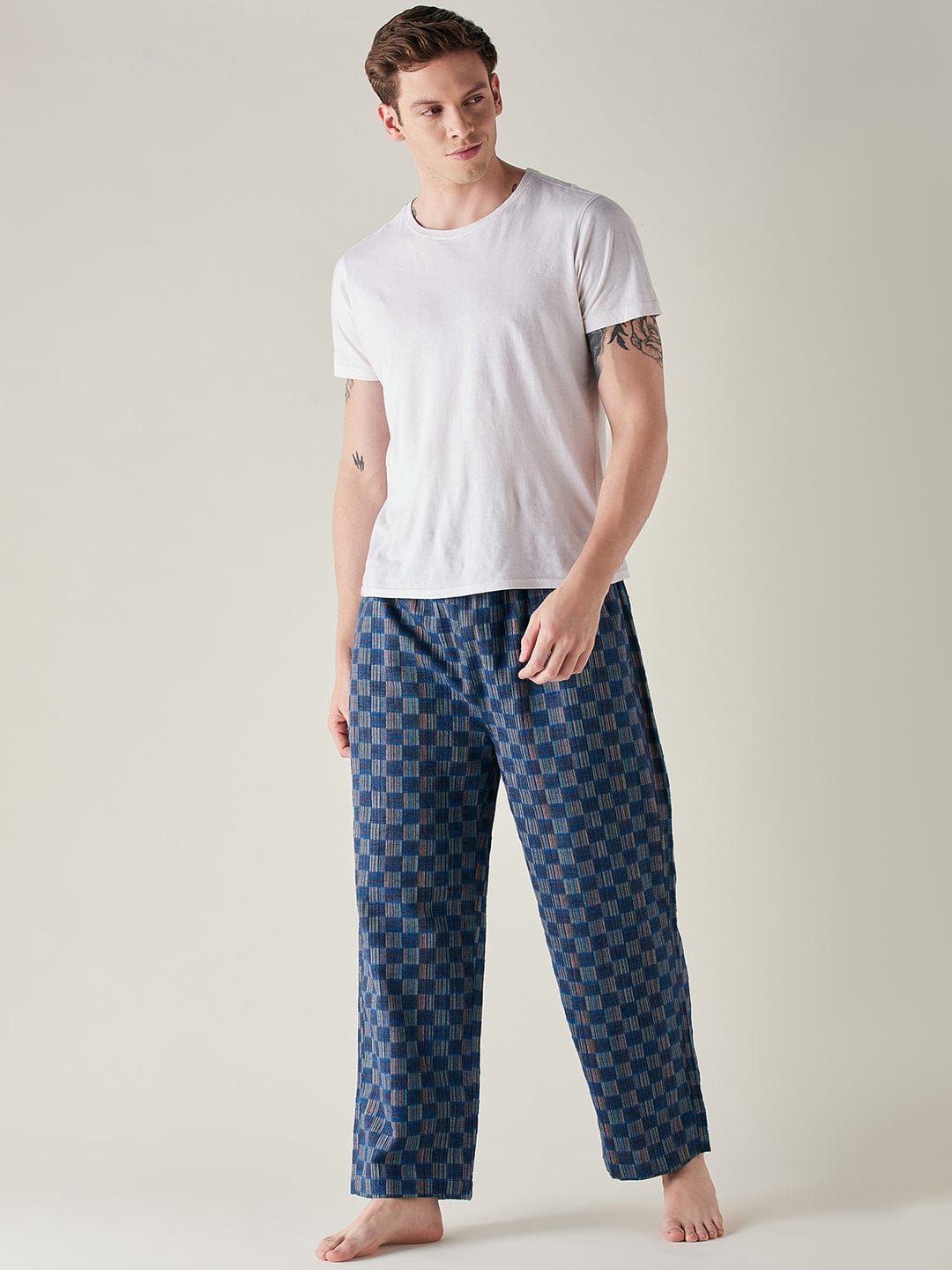 The Kaftan Company Pyjamas Mens Pure Cotton Blue checks Pyjama