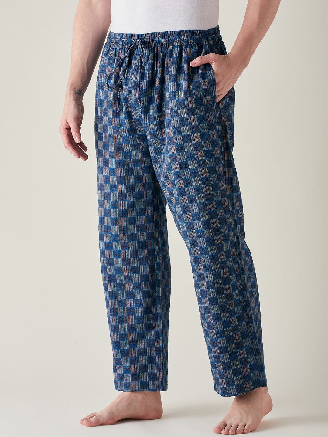 The Kaftan Company Pyjamas Mens Pure Cotton Blue checks Pyjama