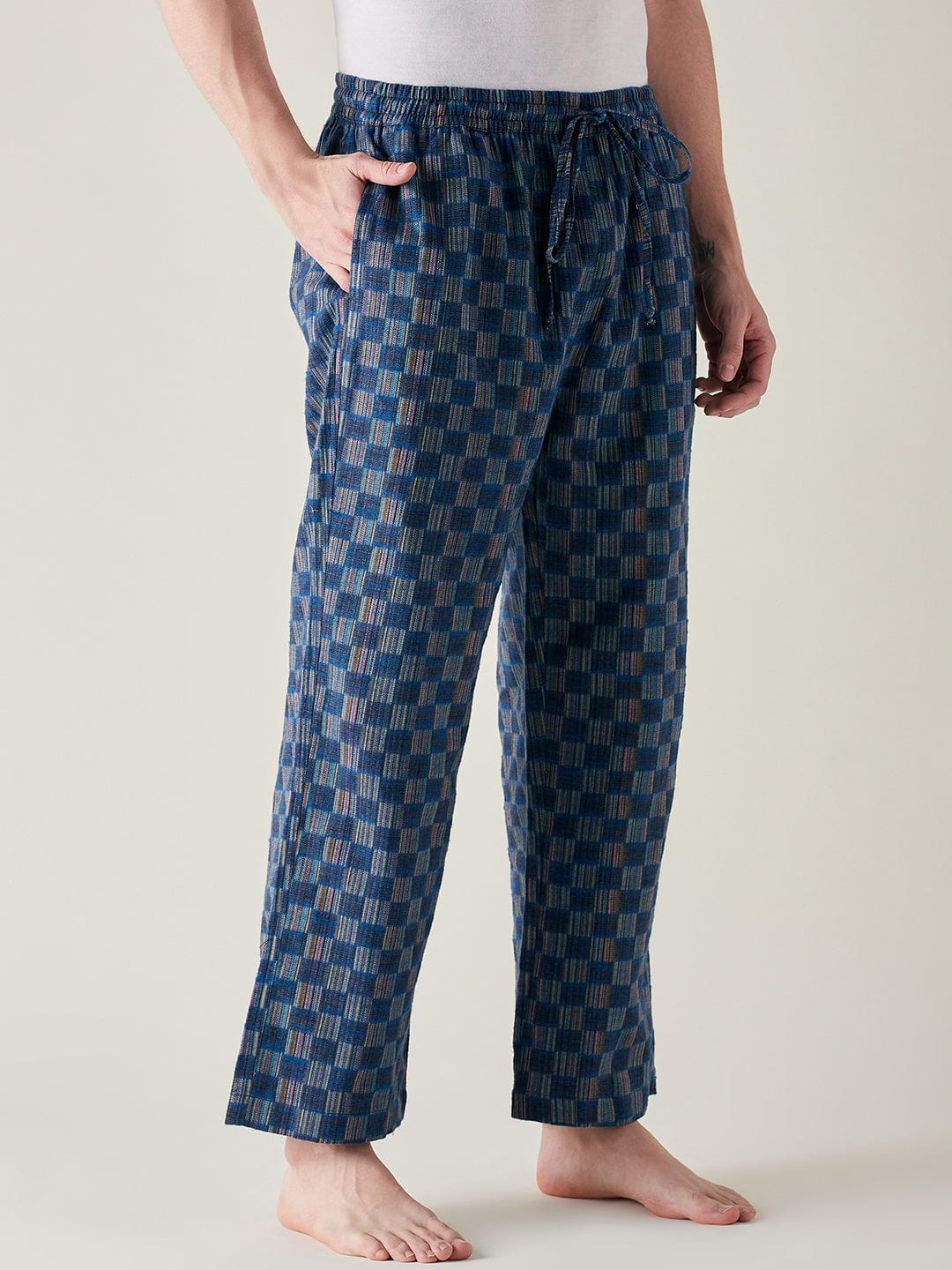 The Kaftan Company Pyjamas Mens Pure Cotton Blue checks Pyjama