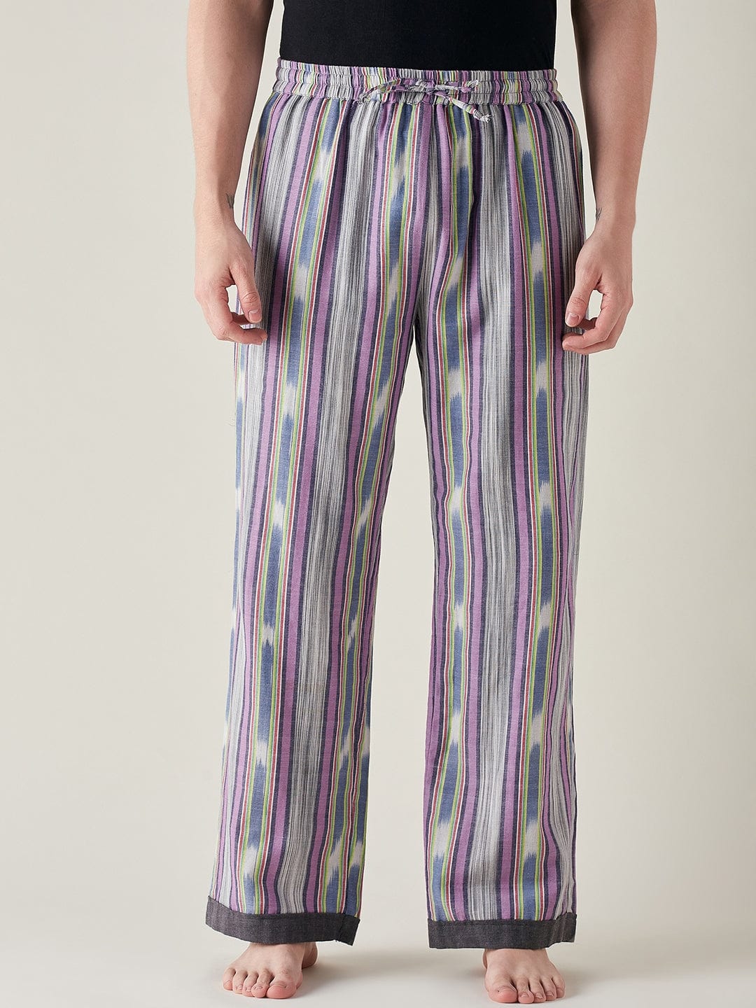 The Kaftan Company Pyjamas Mens Pure Cotton Striped Multicolor Pyjama