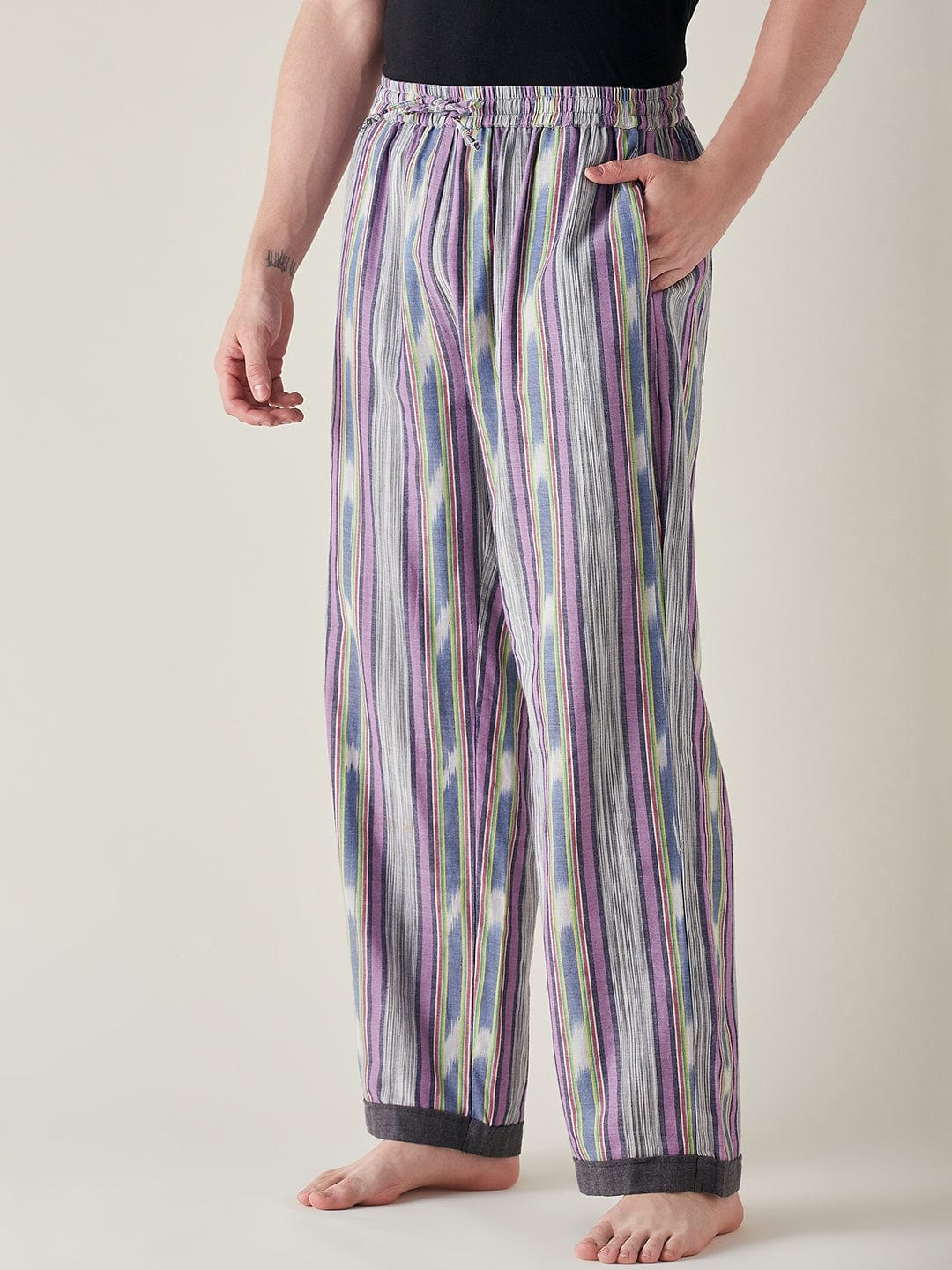 The Kaftan Company Pyjamas Mens Pure Cotton Striped Multicolor Pyjama