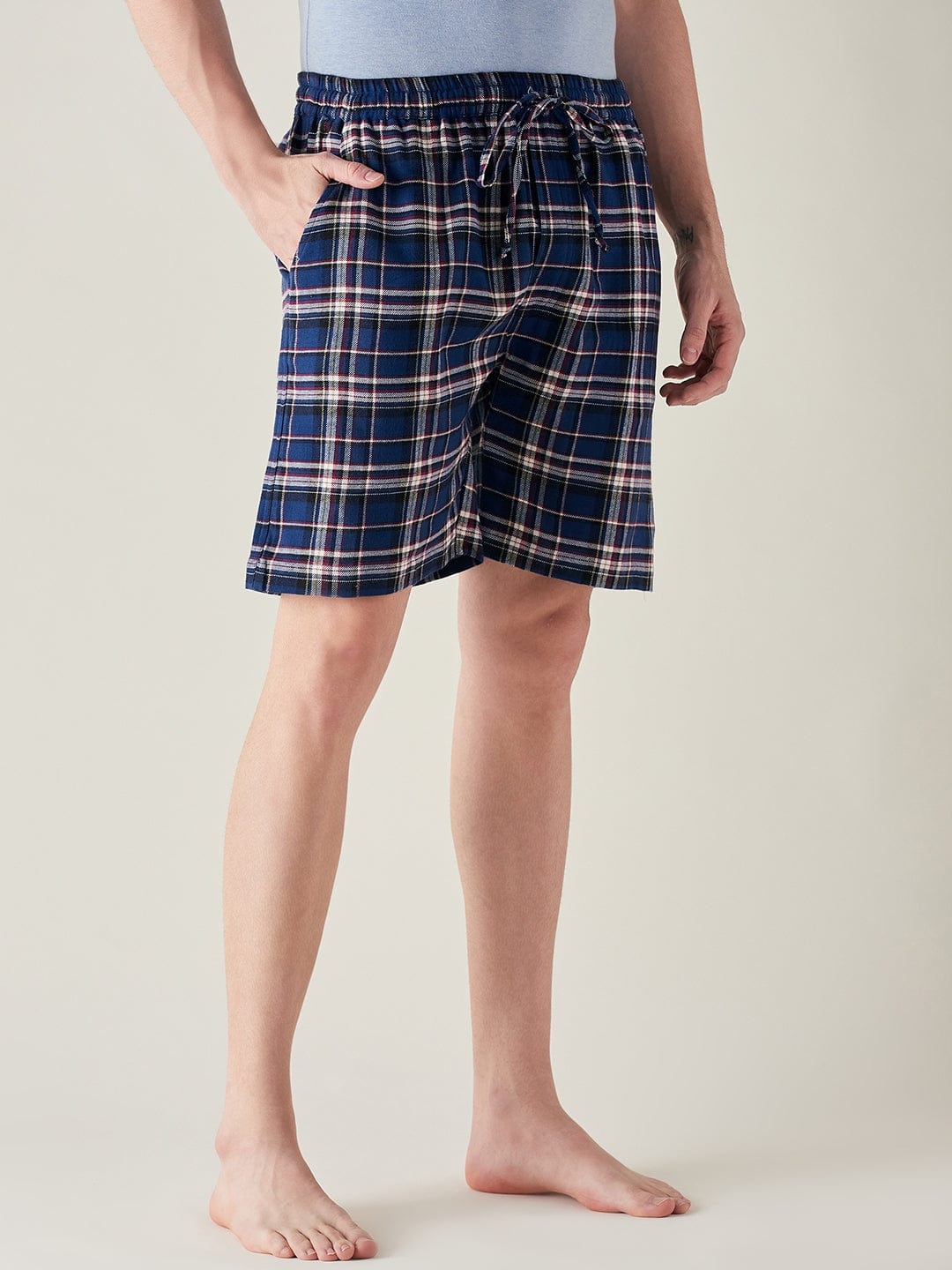 The Kaftan Company Shorts Mens Royal Blue Plaid Supersoft Cotton Shorts