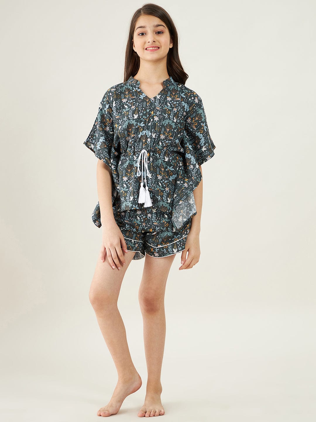The Kaftan Company Shorts Set Girls Green Forest Print Kaftan Loungeset