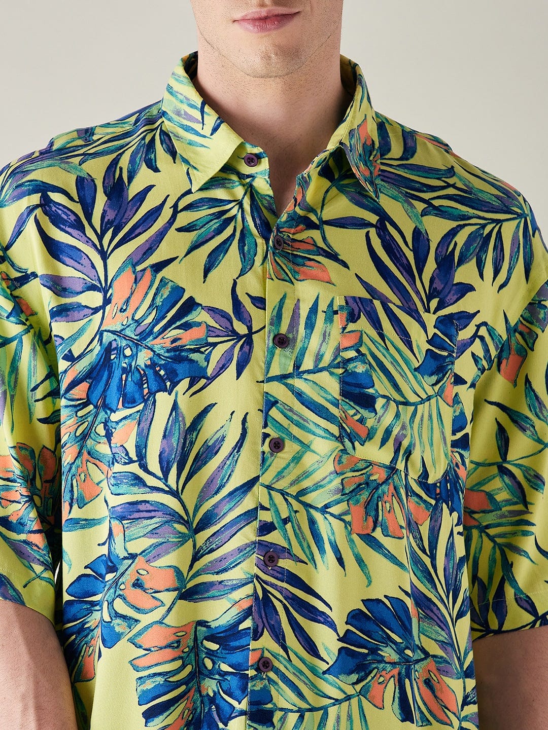 The Kaftan Company Shorts Set Mens Modal Supersoft Yellow Tropical Print Shorts Set