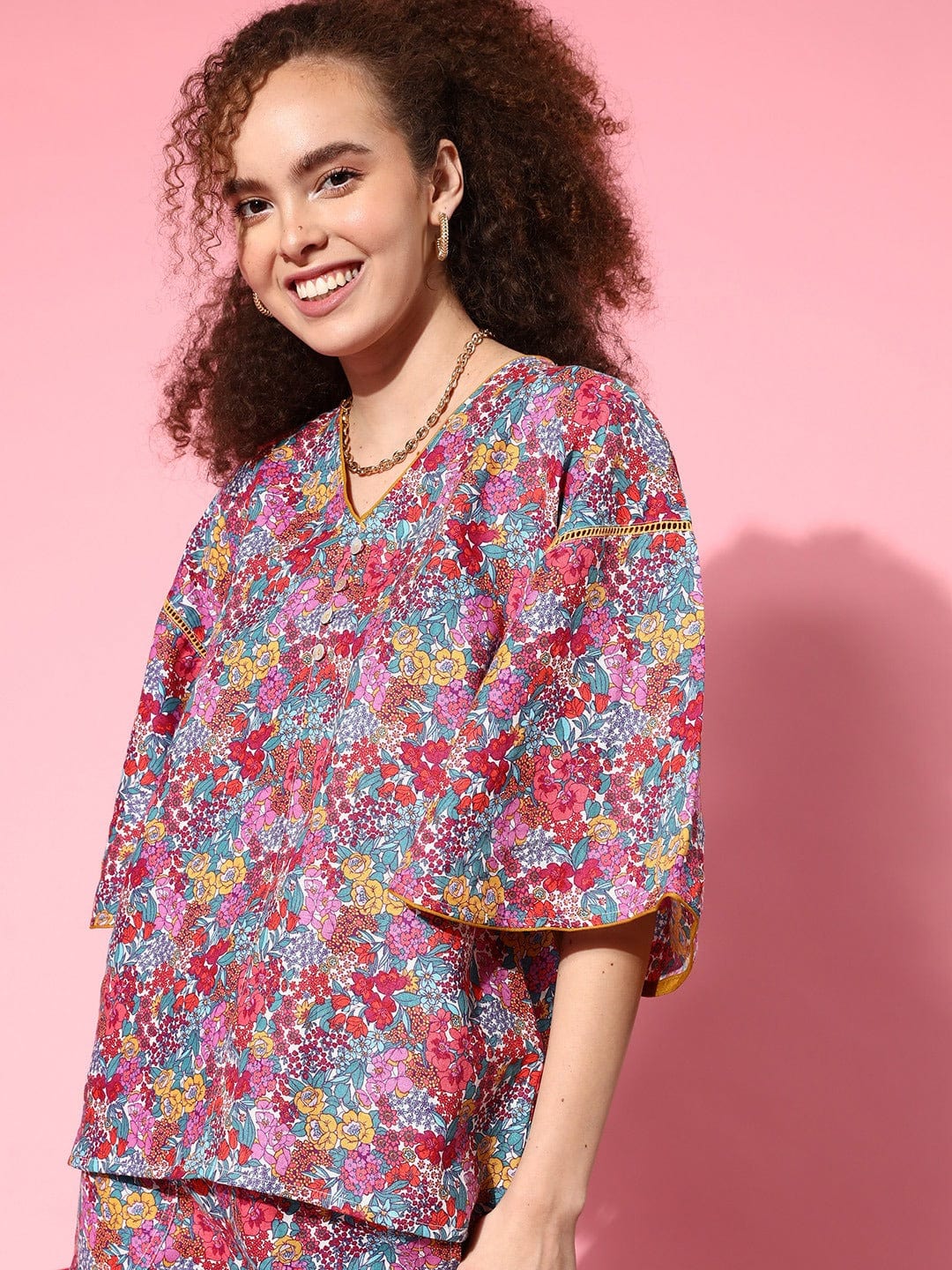 The Kaftan Company Shorts Set Pink Posy Kimono Short set