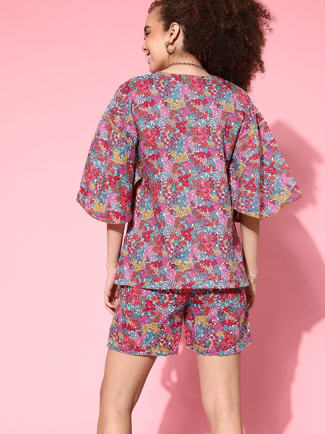 The Kaftan Company Shorts Set Pink Posy Kimono Short set