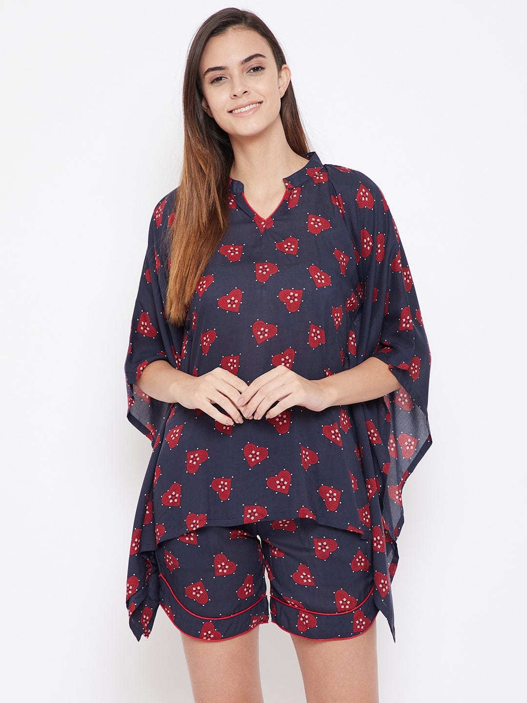 The Kaftan Company Shorts Set Red Hearts Kaftan Shorts Set