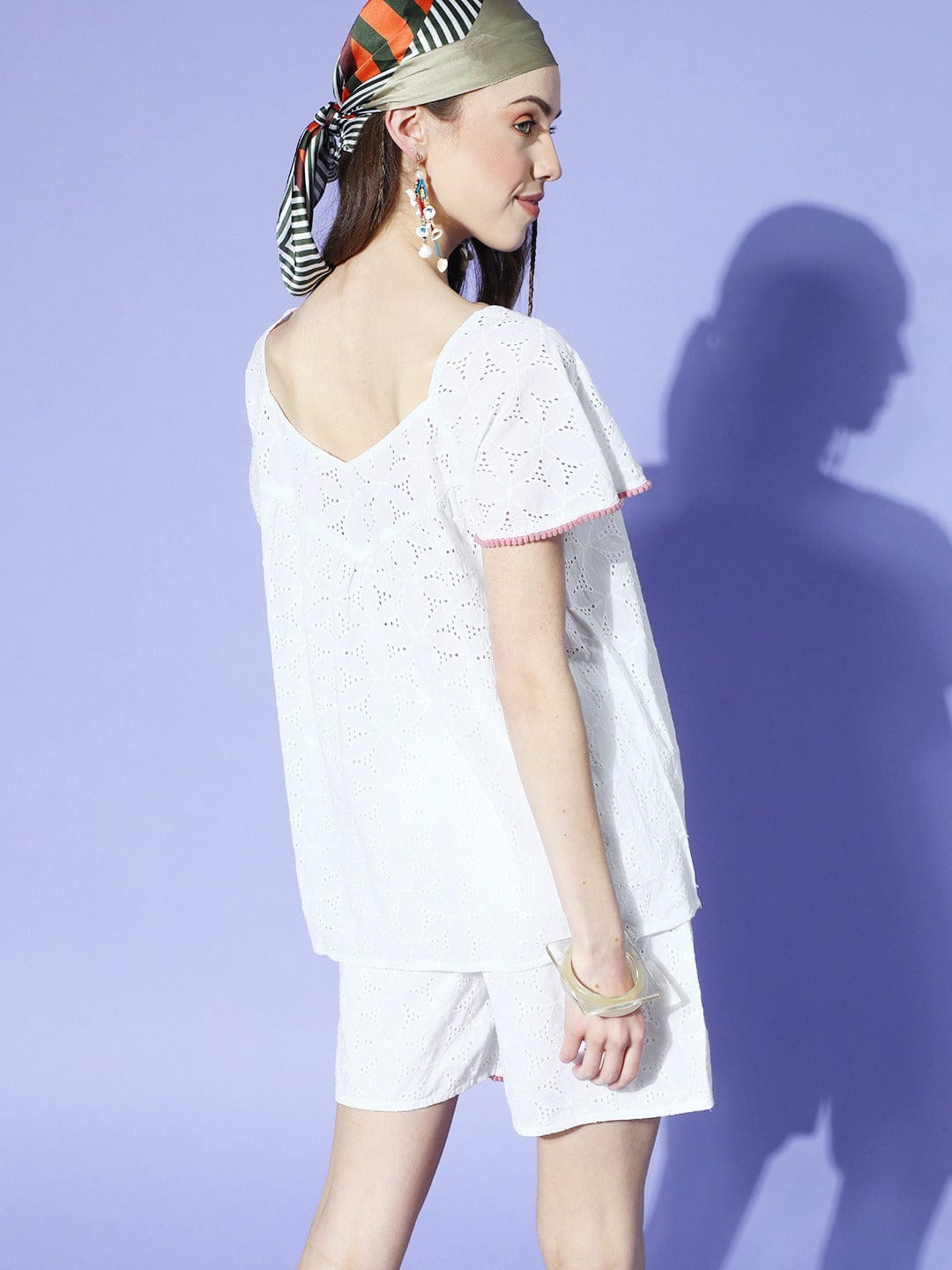 The Kaftan Company Shorts Set White Cotton Schiffli Wrap Shorts Set