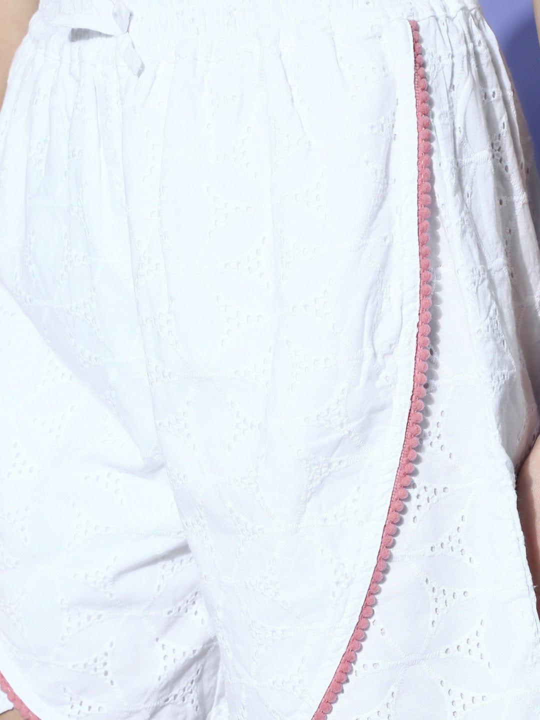 The Kaftan Company Shorts Set White Cotton Schiffli Wrap Shorts Set