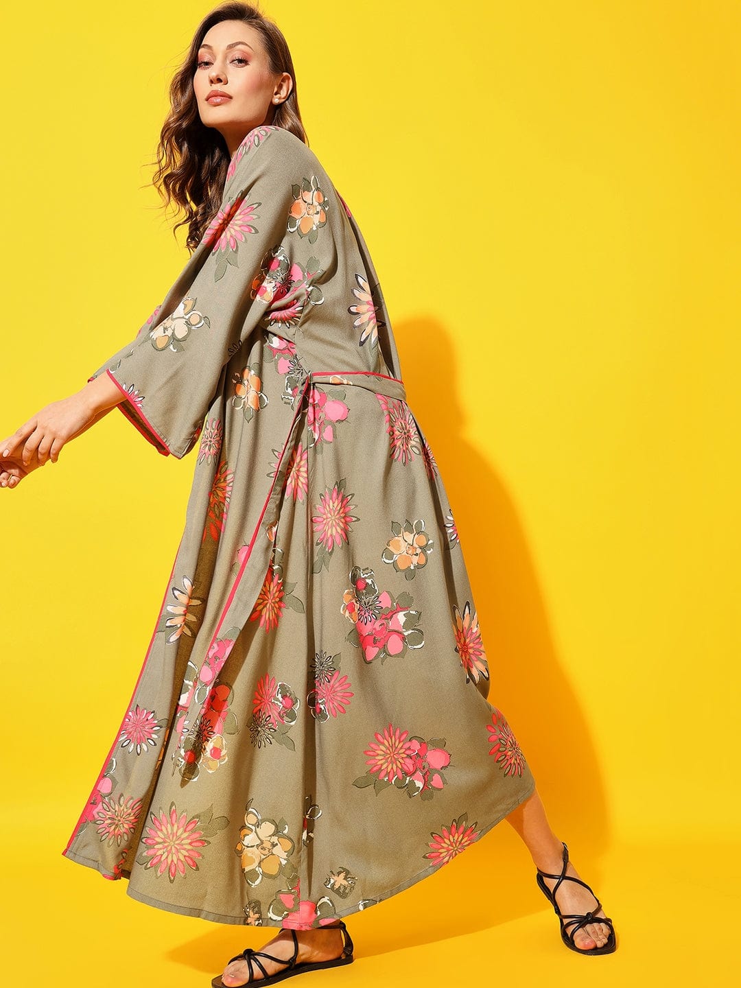 The Kaftan Company Sleep Gowns Olive Flora Kimono Cover-Up