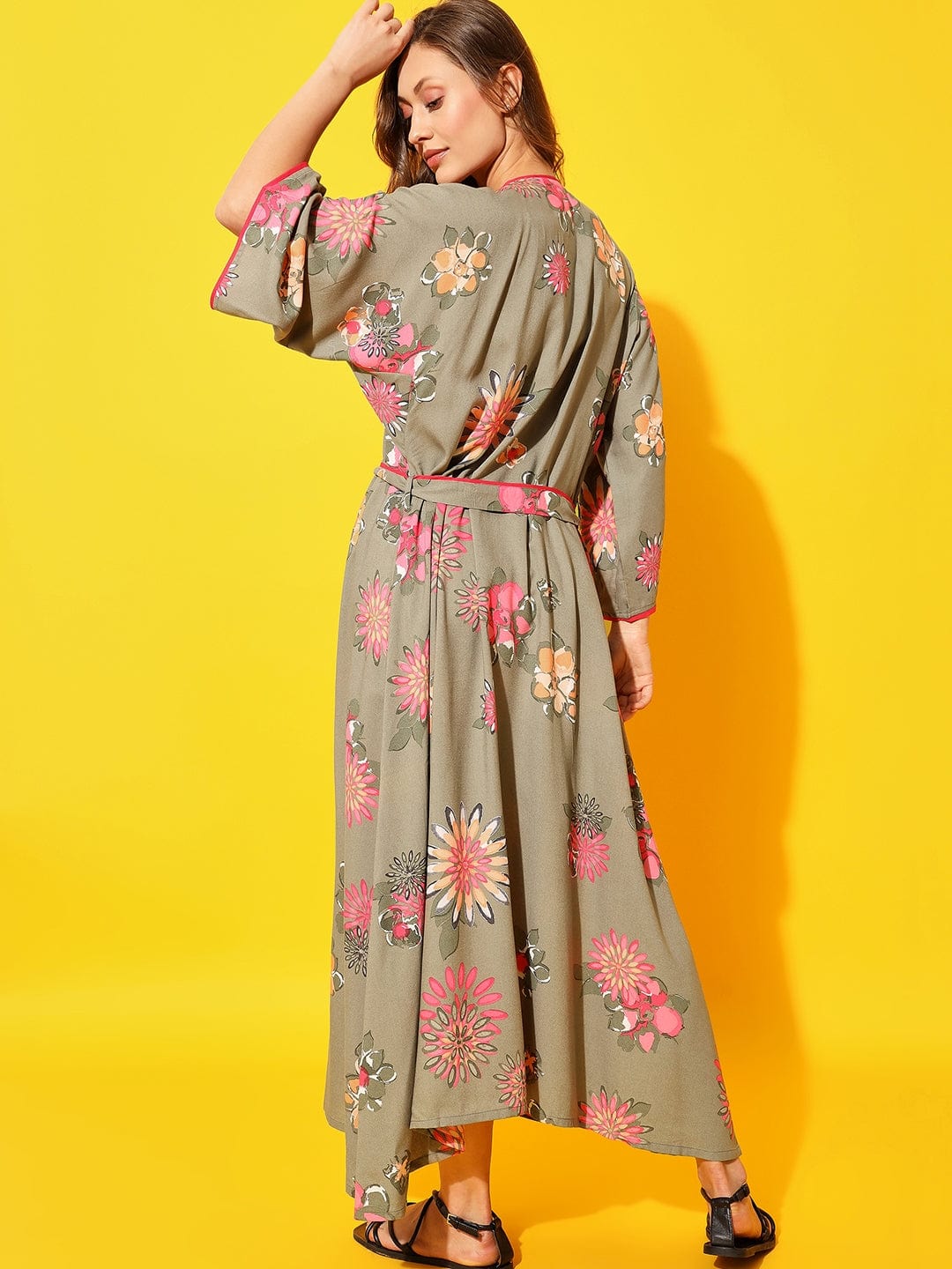 The Kaftan Company Sleep Gowns Olive Flora Kimono Cover-Up