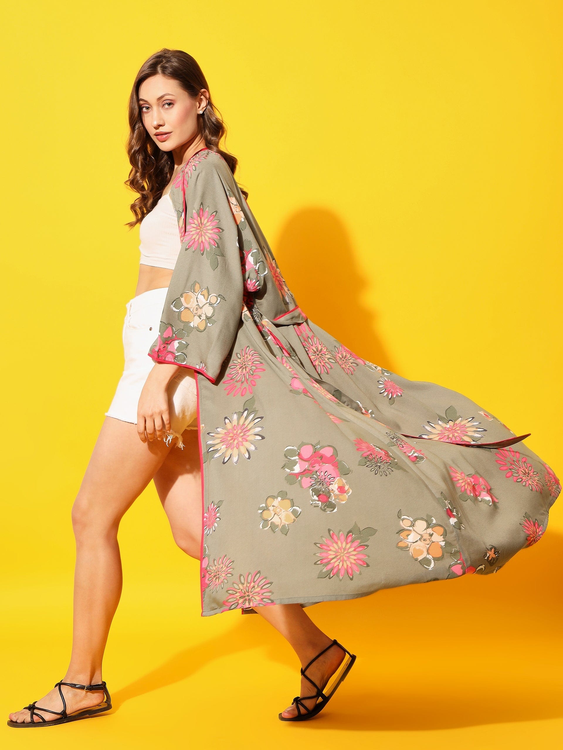 The Kaftan Company Sleep Gowns Olive Flora Kimono Cover-Up