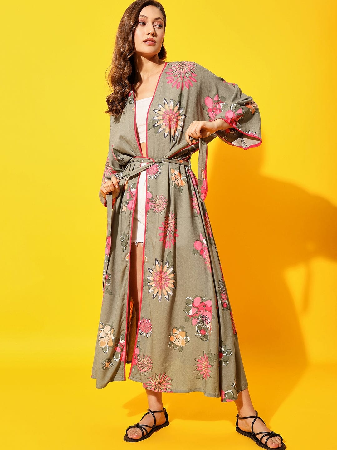 The Kaftan Company Sleep Gowns Olive Flora Kimono Cover-Up