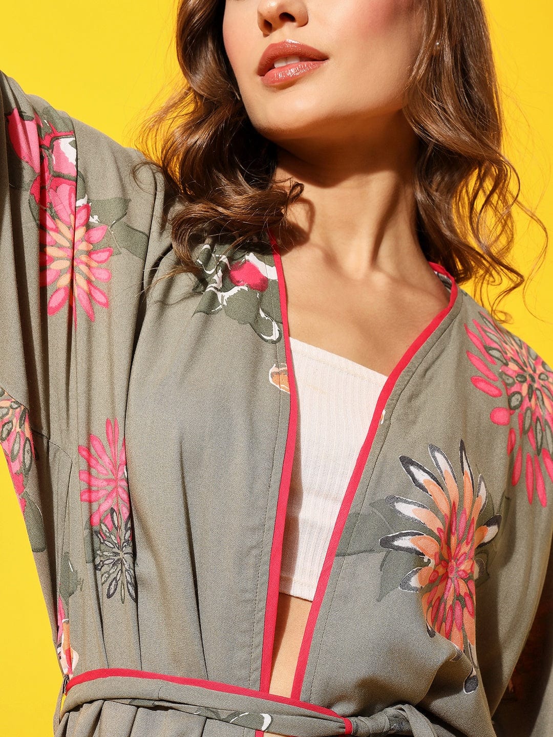 The Kaftan Company Sleep Gowns Olive Flora Kimono Cover-Up