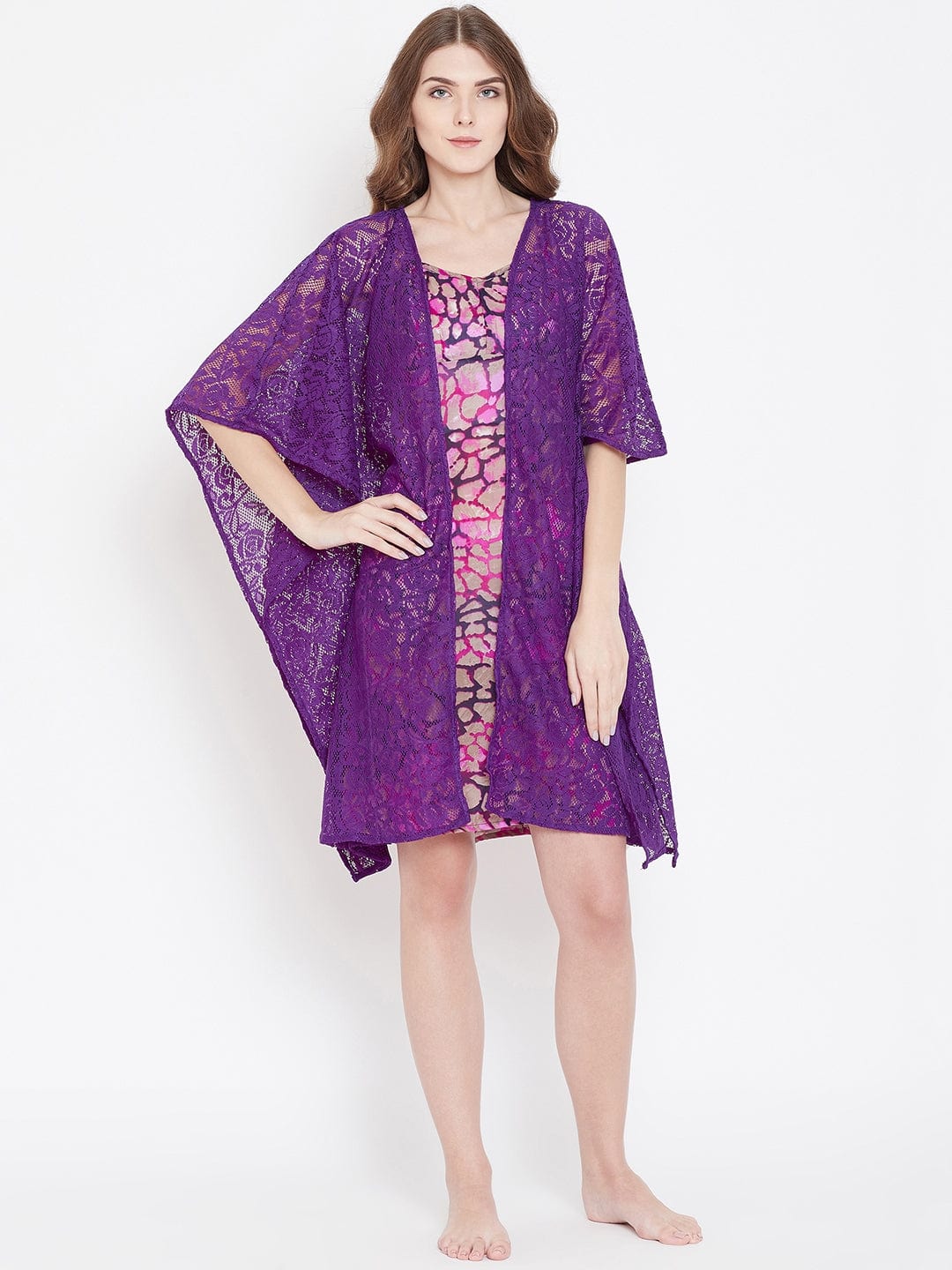 The Kaftan Company Sleep Gowns Purple Lace Kaftan Gownset - (Clearance - Final Sale)