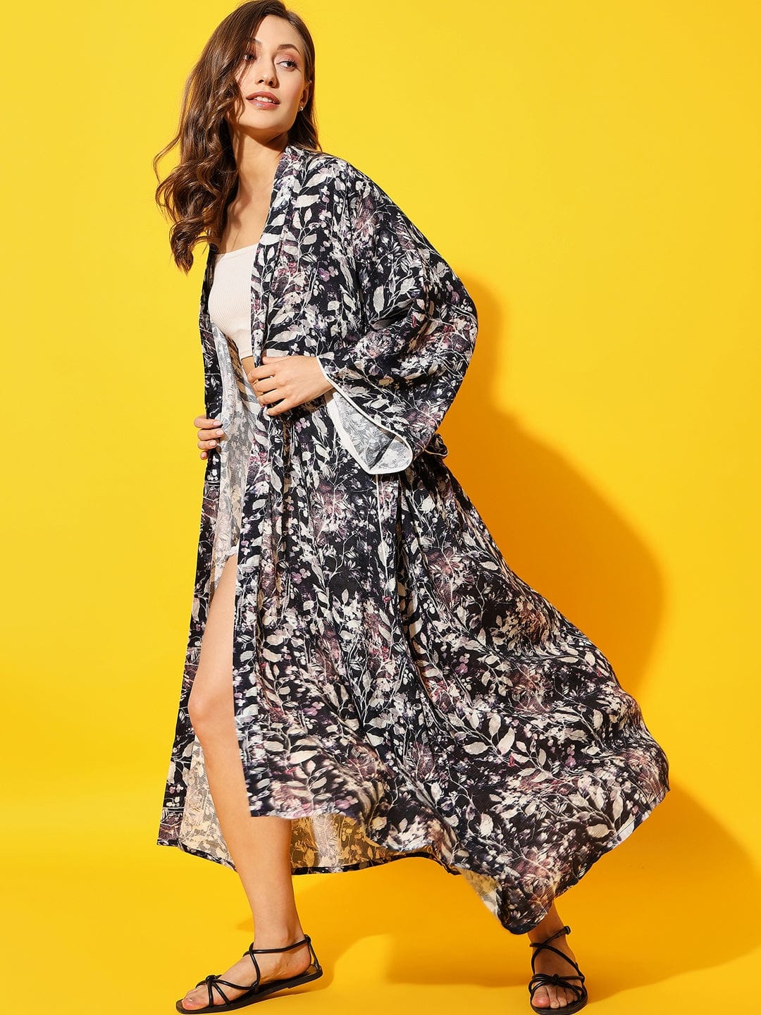 The Kaftan Company Sleep Gowns Purple Leaves Kimono Cover-Up