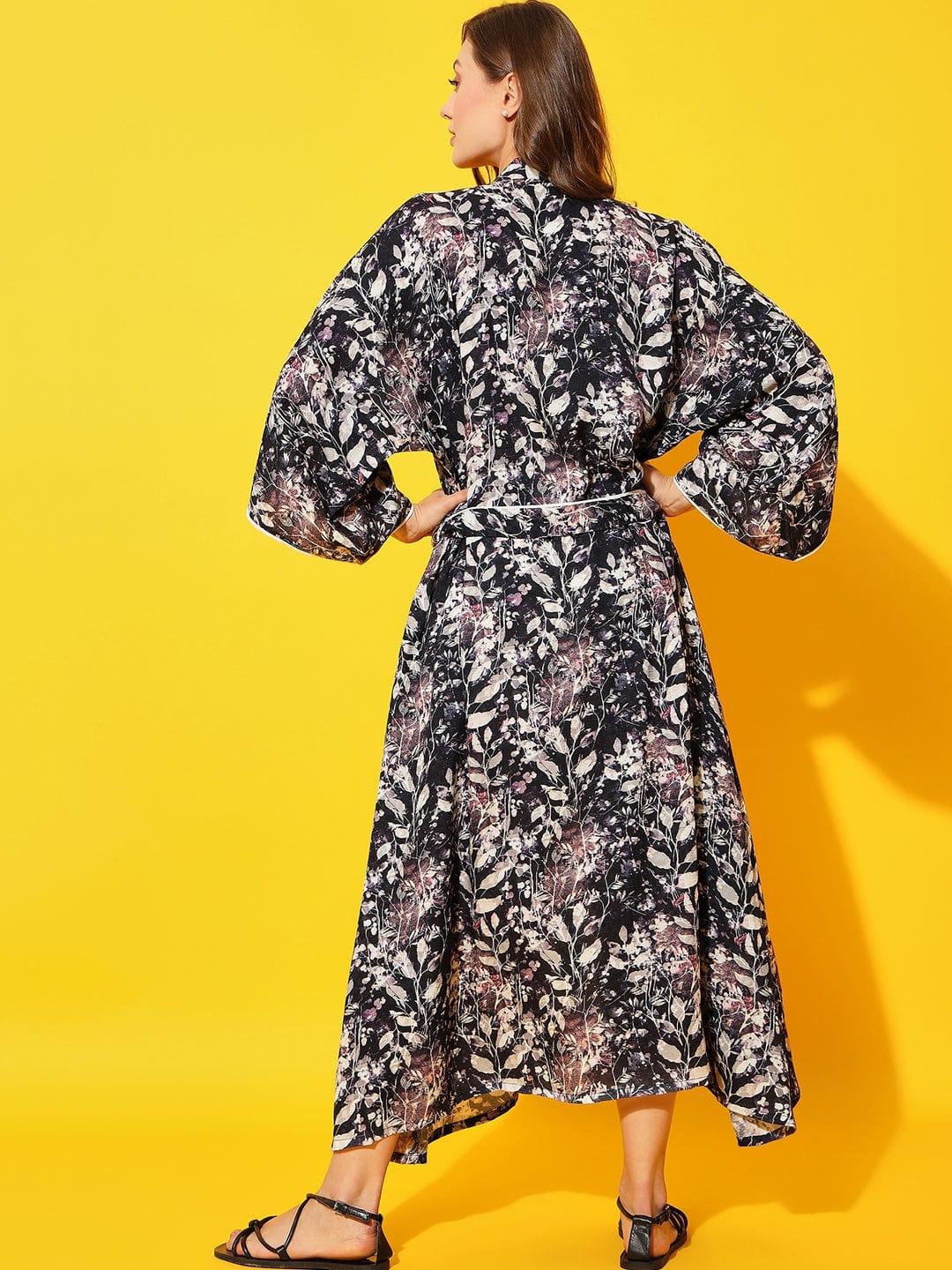 The Kaftan Company Sleep Gowns Purple Leaves Kimono Cover-Up