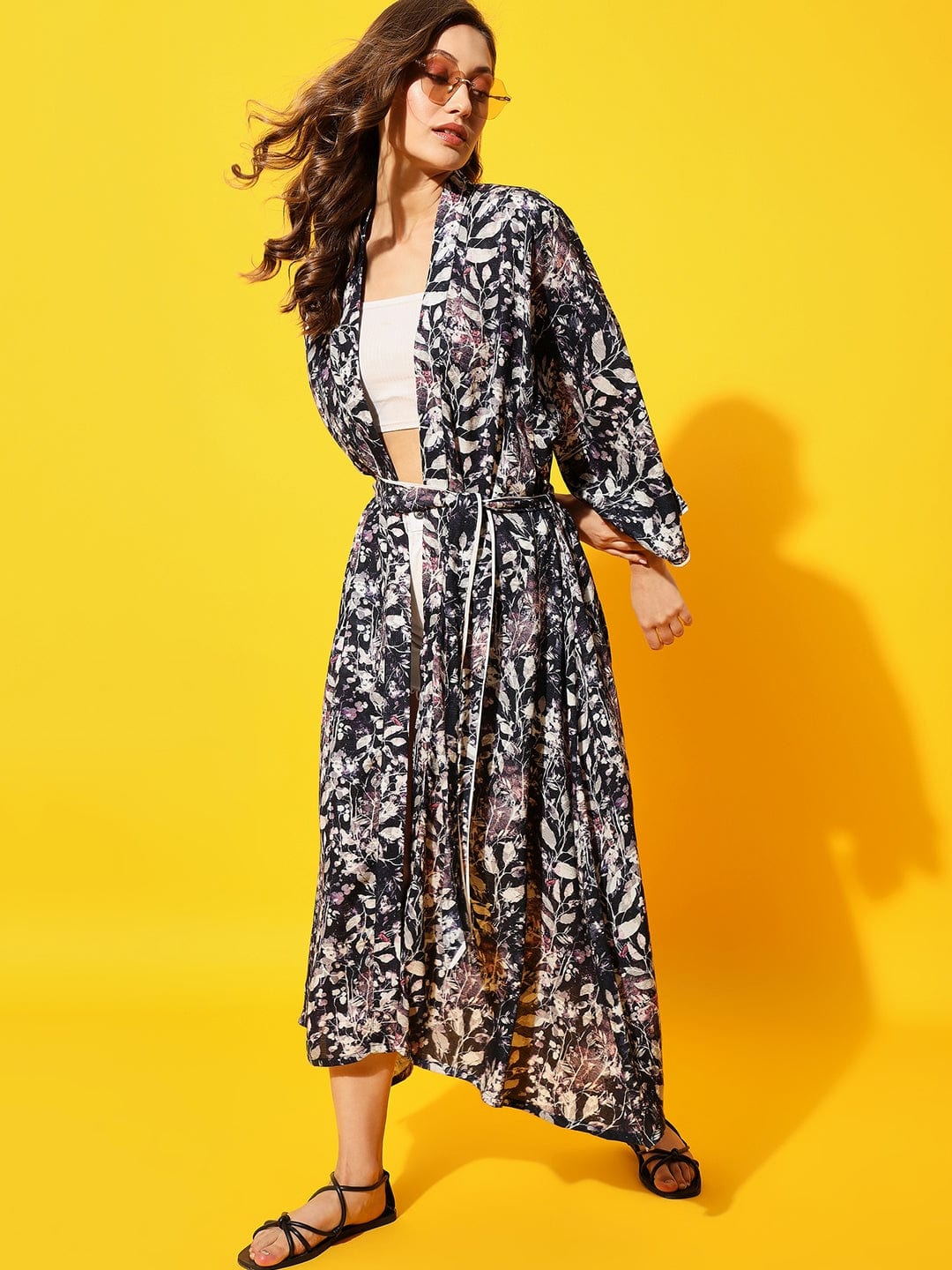 The Kaftan Company Sleep Gowns Purple Leaves Kimono Cover-Up