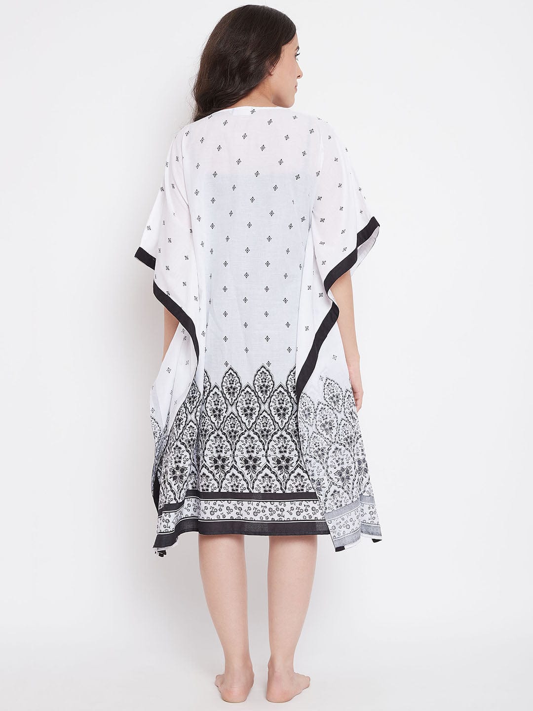 The Kaftan Company Sleep Gowns White Buti Printed Cotton Gown Set - (Clearance - Final Sale)