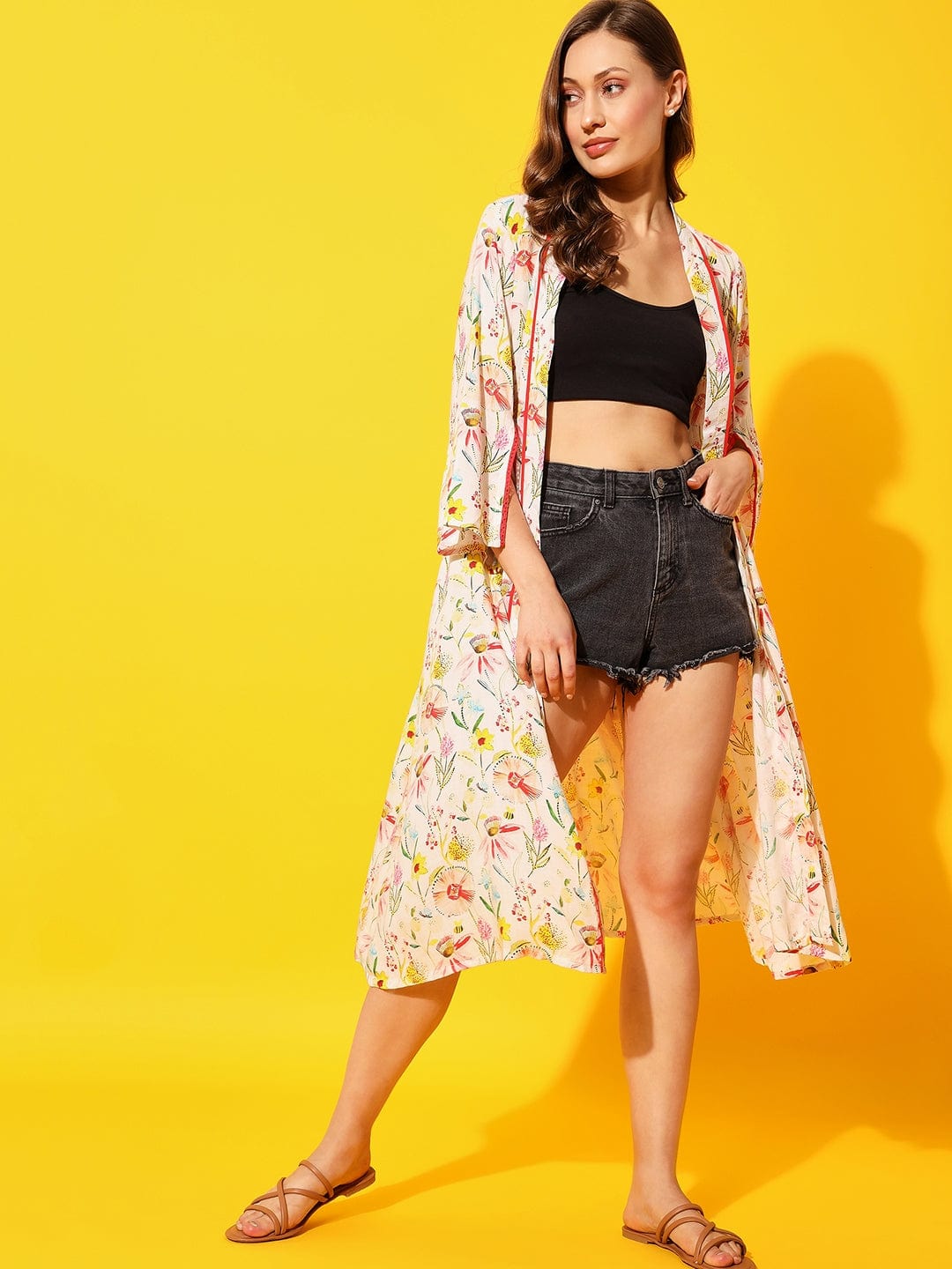 The Kaftan Company Sleep Gowns White Floral Kimono Cover-Up