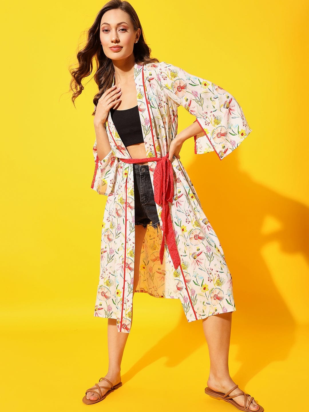 The Kaftan Company Sleep Gowns White Floral Kimono Cover-Up