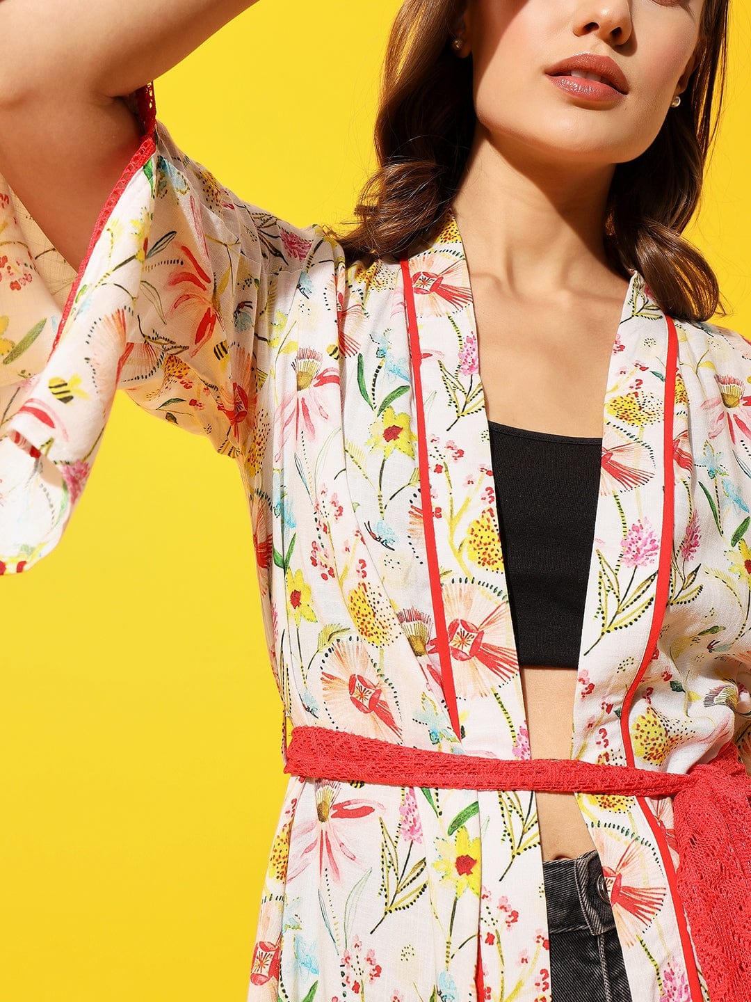 The Kaftan Company Sleep Gowns White Floral Kimono Cover-Up