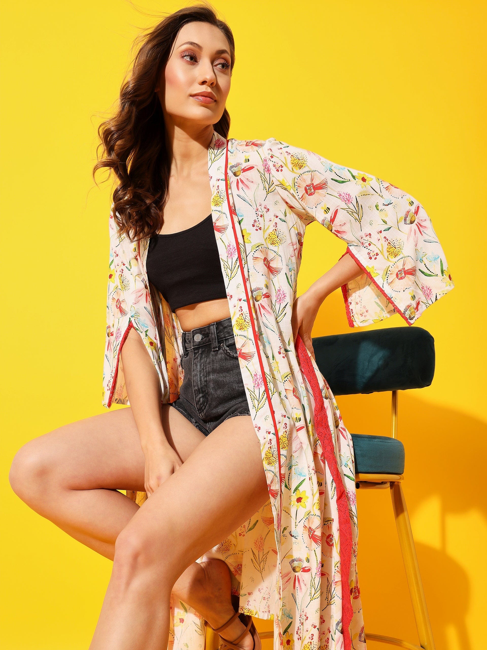 The Kaftan Company Sleep Gowns White Floral Kimono Cover-Up