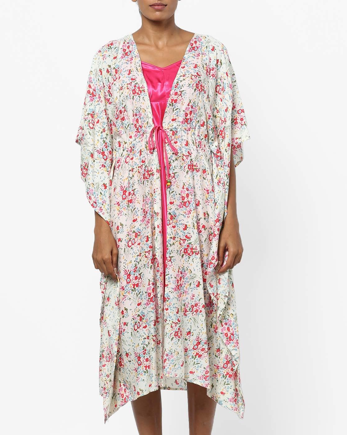 The Kaftan Company Sleep Gowns White Floral Print Gown Set