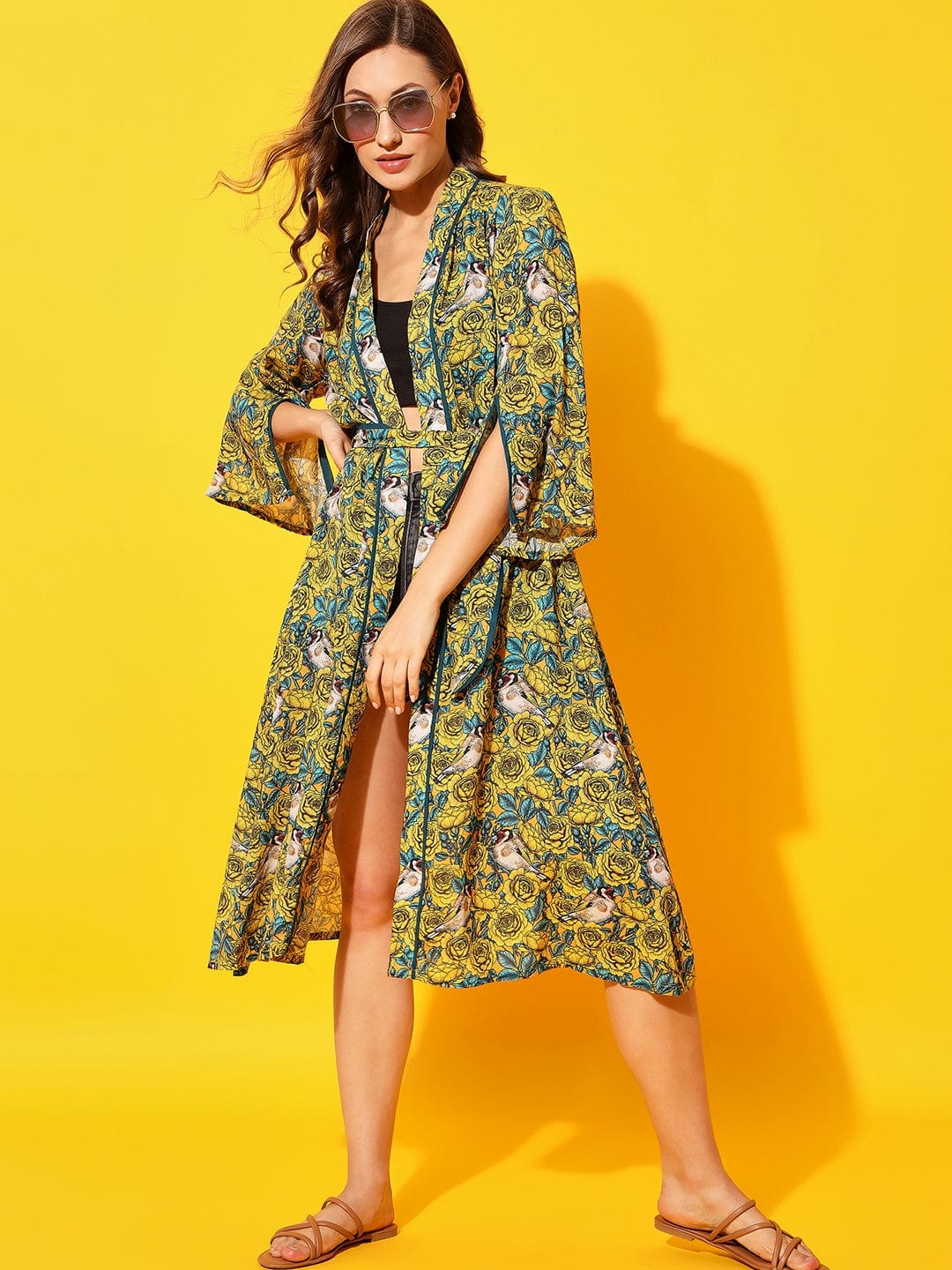 The Kaftan Company Sleep Gowns Yellow Daisies Kimono Cover-Up