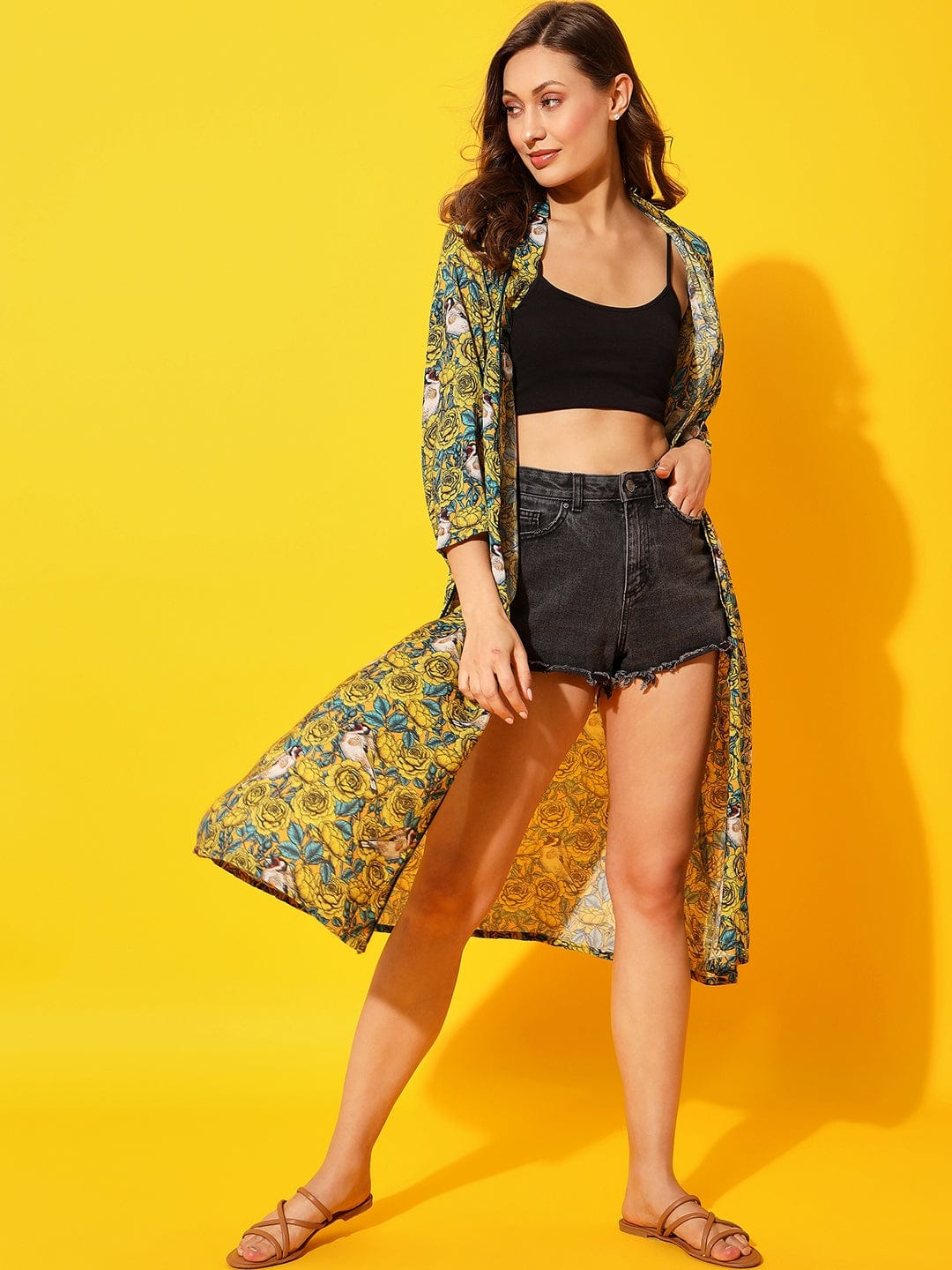 The Kaftan Company Sleep Gowns Yellow Daisies Kimono Cover-Up