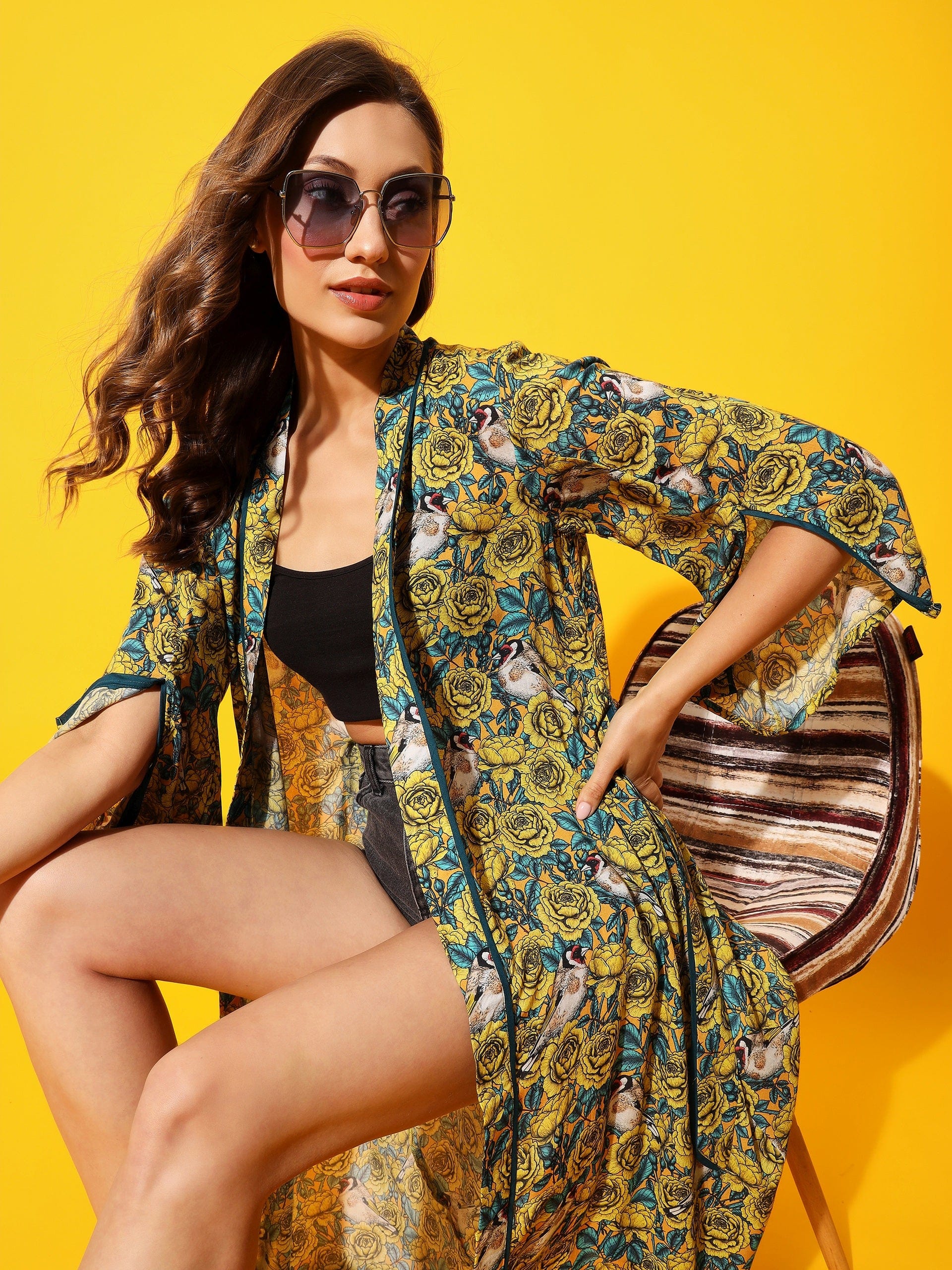 The Kaftan Company Sleep Gowns Yellow Daisies Kimono Cover-Up