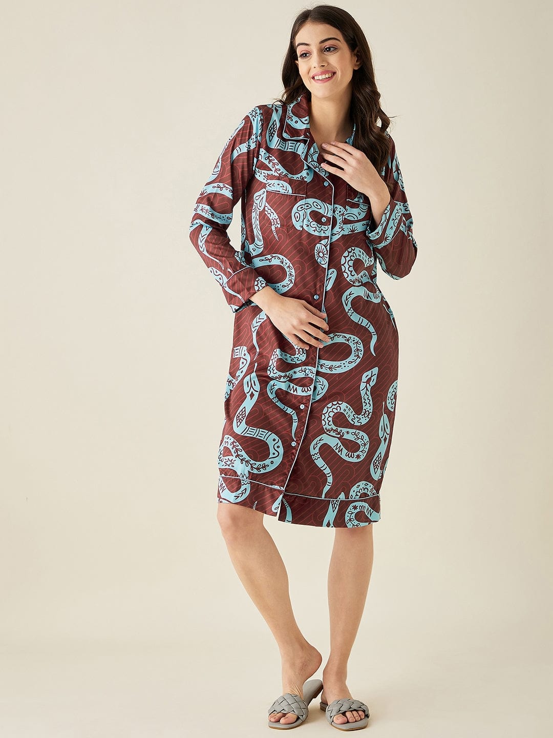 The Kaftan Company Sleepshirt Snake Charm Satin Sleepshirt