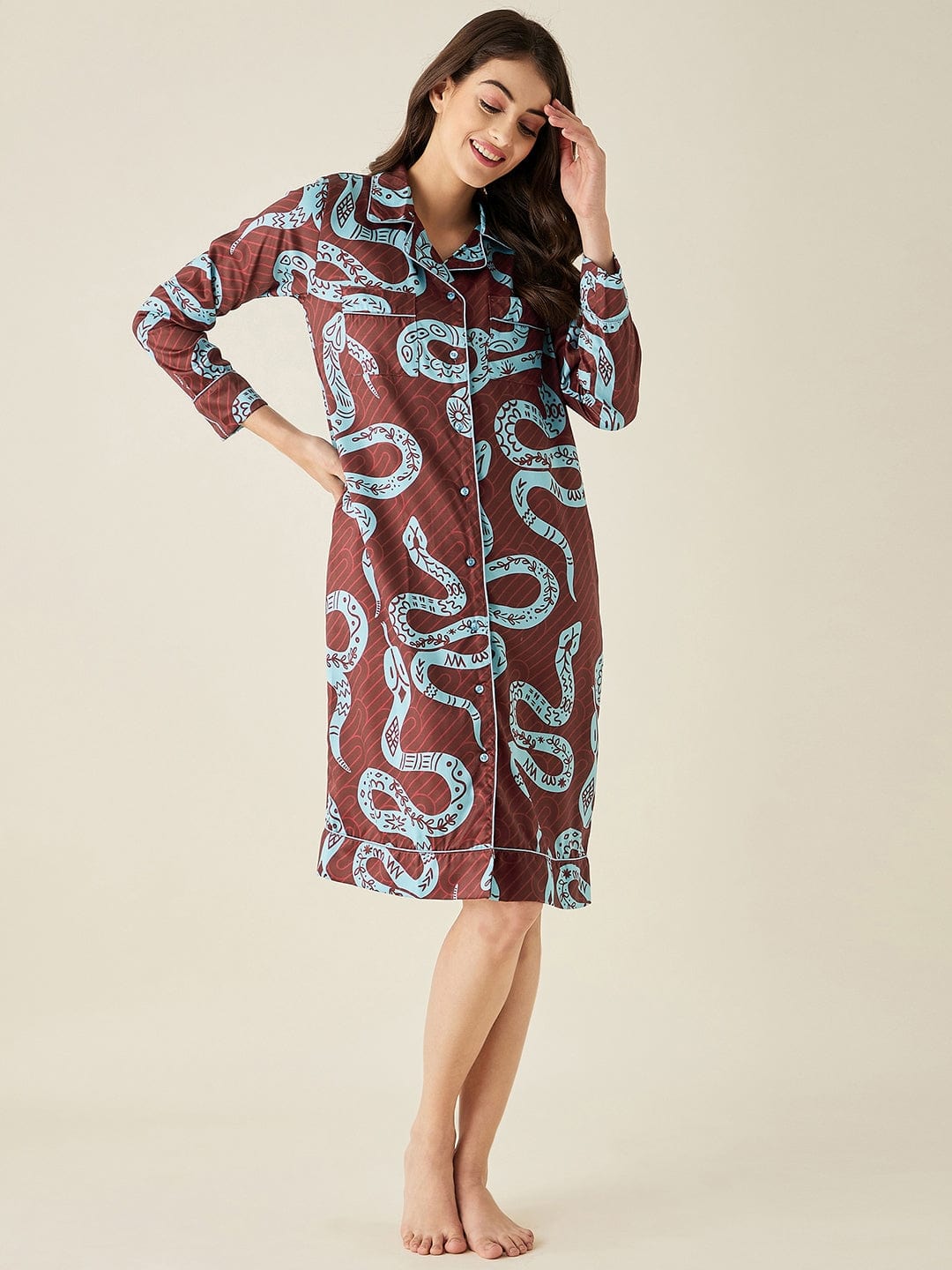 The Kaftan Company Sleepshirt Snake Charm Satin Sleepshirt