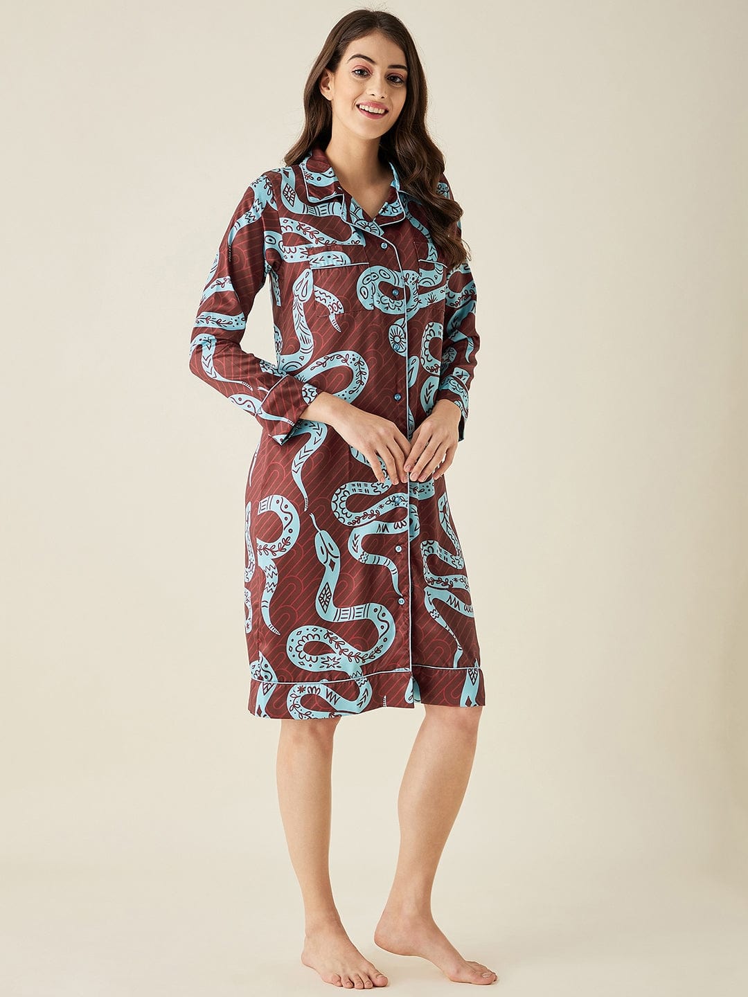 The Kaftan Company Sleepshirt Snake Charm Satin Sleepshirt