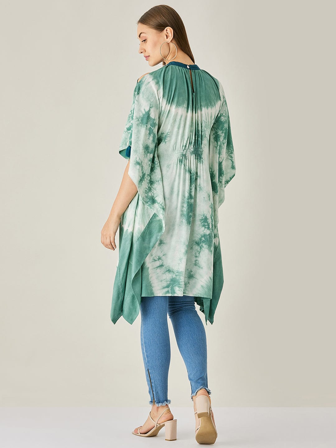 The Kaftan Company Tops Green Tie Dye Cut Shoulder Kaftan Tunic