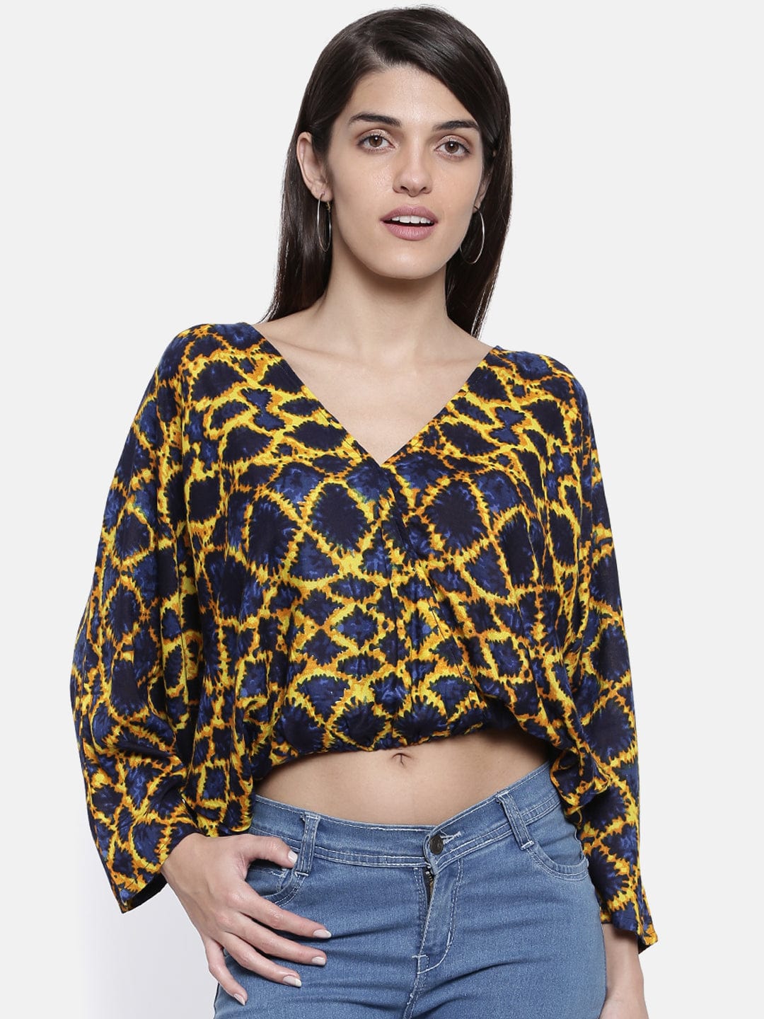The Kaftan Company Tops Infused Indigo Crop Blousson Top - (Clearance - Final Sale)