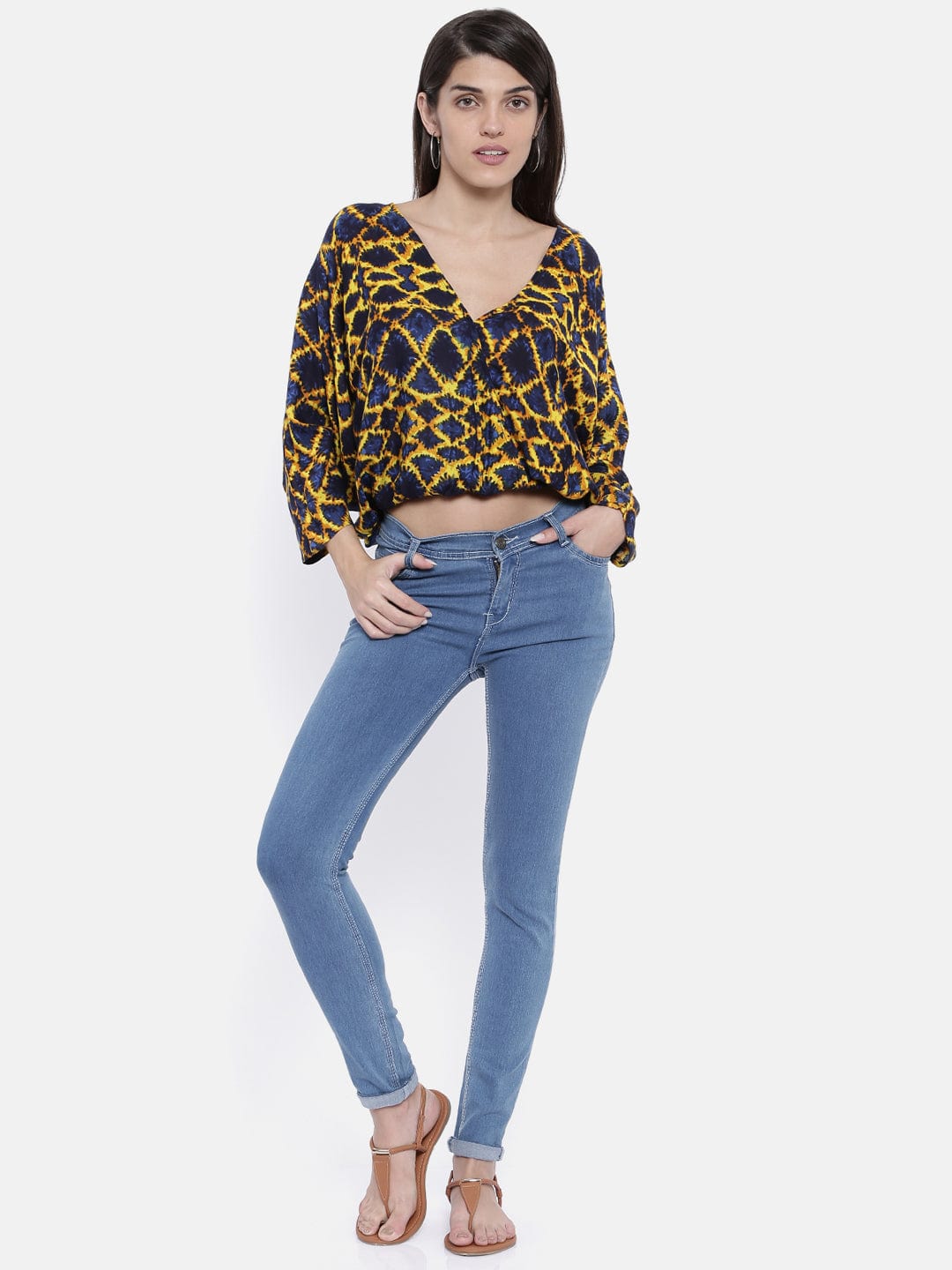 The Kaftan Company Tops Infused Indigo Crop Blousson Top - (Clearance - Final Sale)