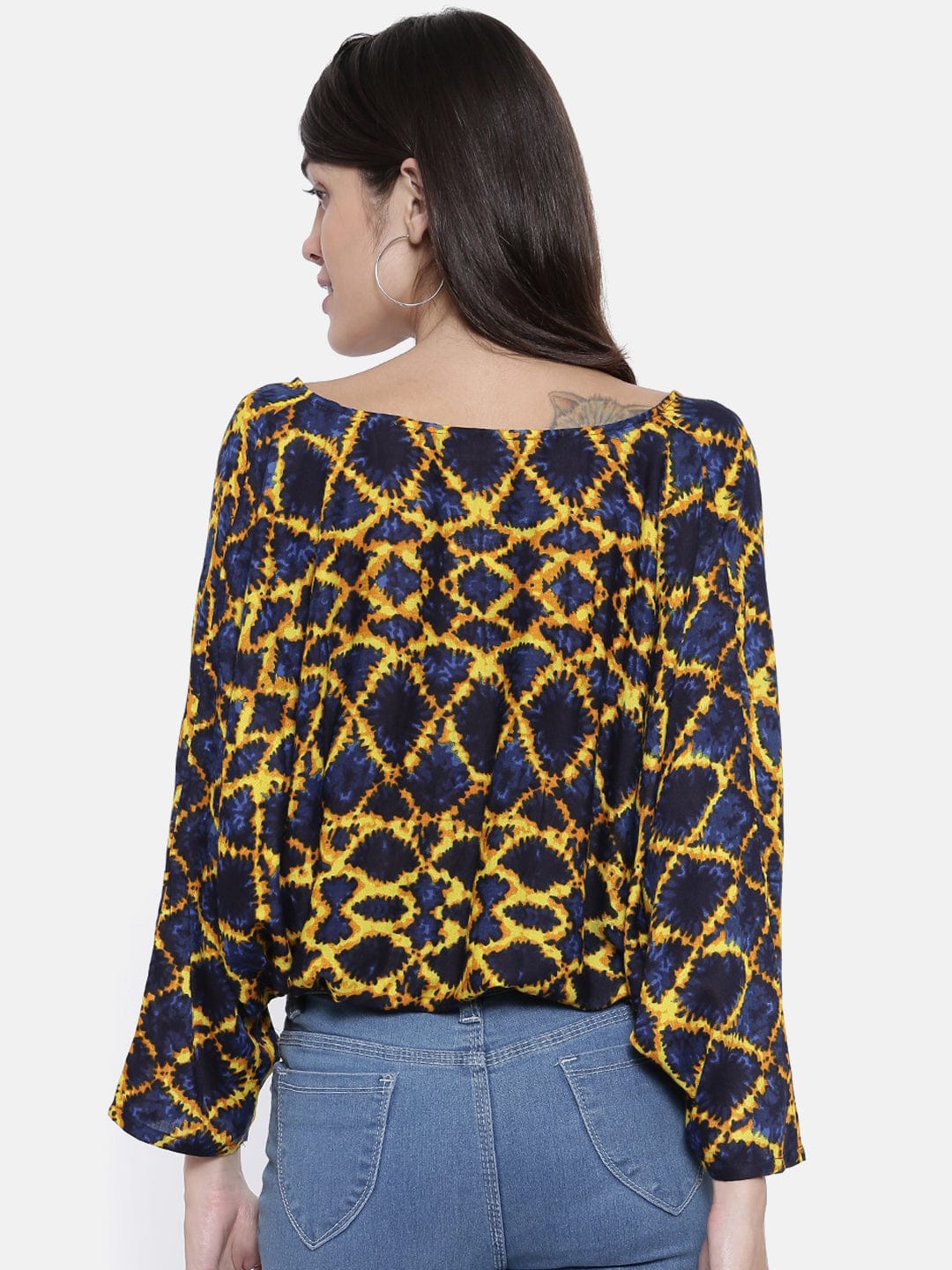 The Kaftan Company Tops Infused Indigo Crop Blousson Top - (Clearance - Final Sale)