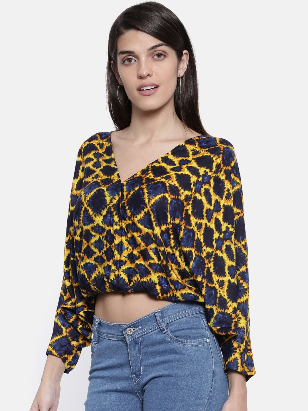 The Kaftan Company Tops Infused Indigo Crop Blousson Top - (Clearance - Final Sale)