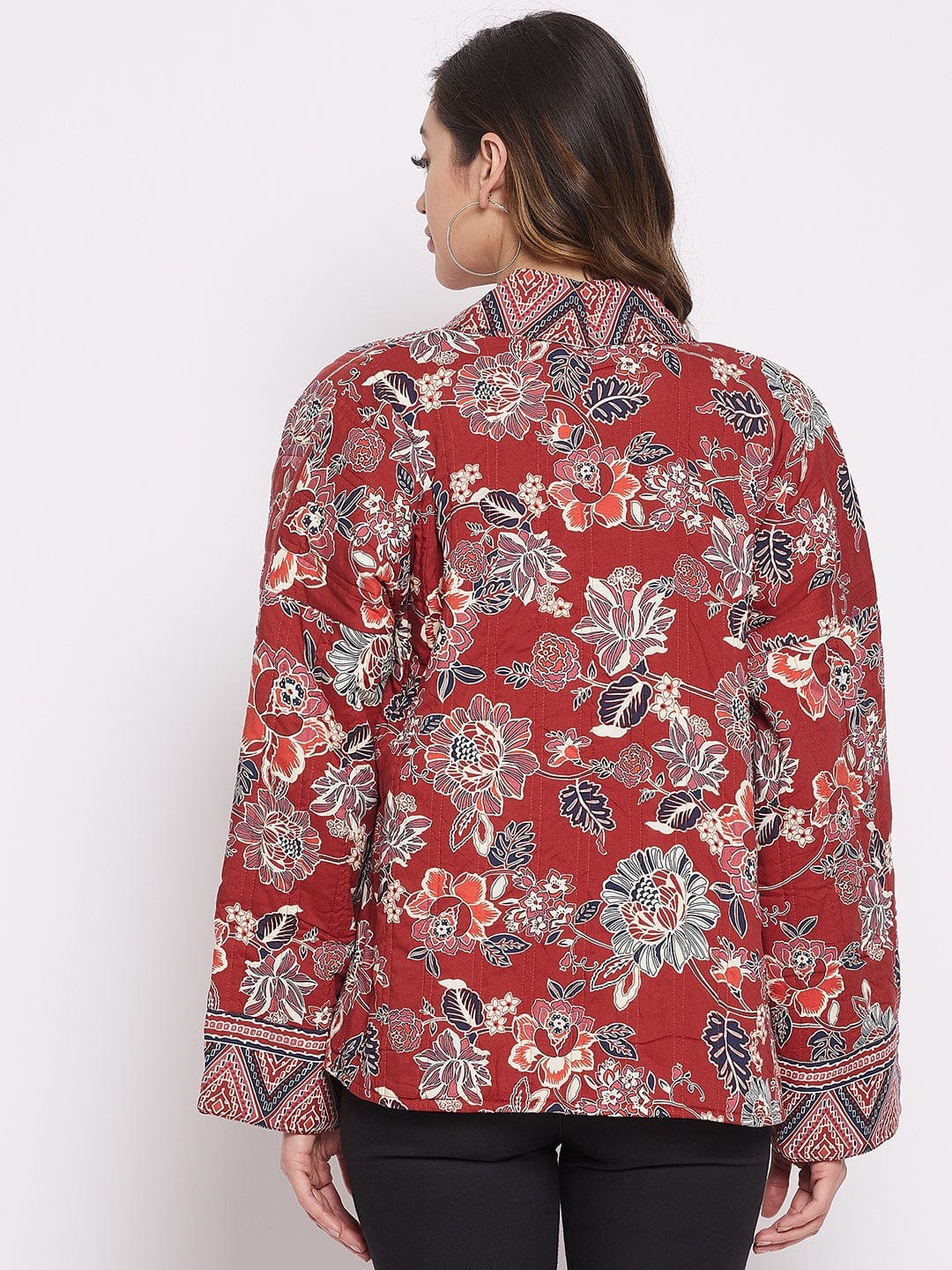 The Kaftan Company Tops Maroon Floral Flow Jacket