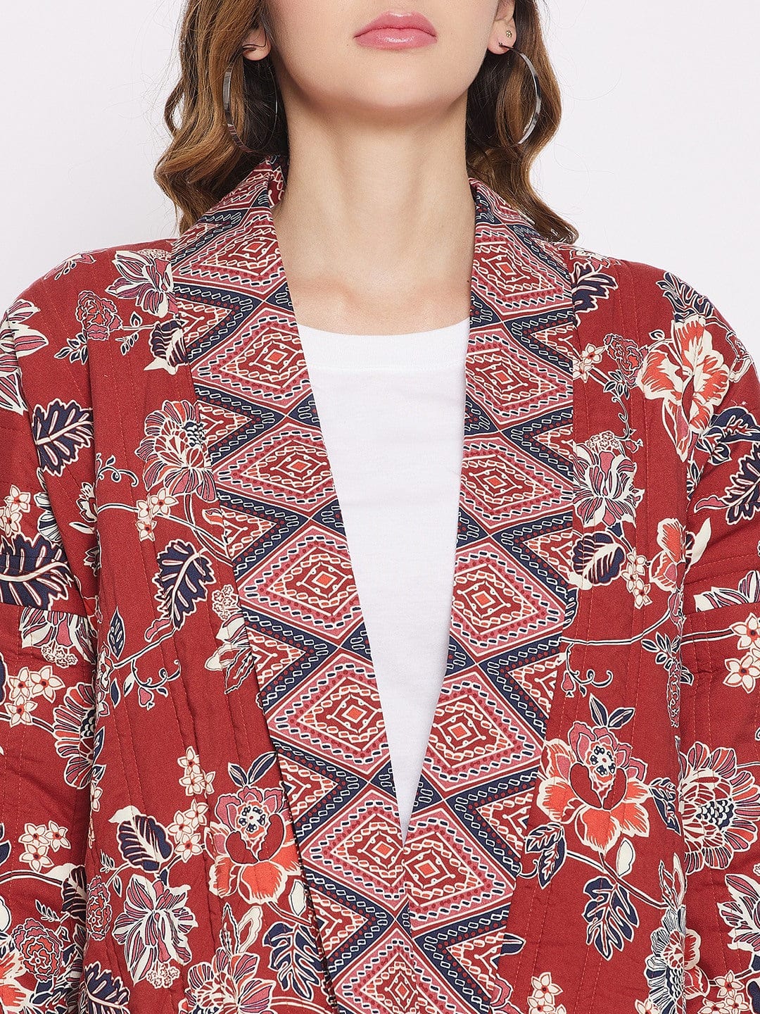 The Kaftan Company Tops Maroon Floral Flow Jacket