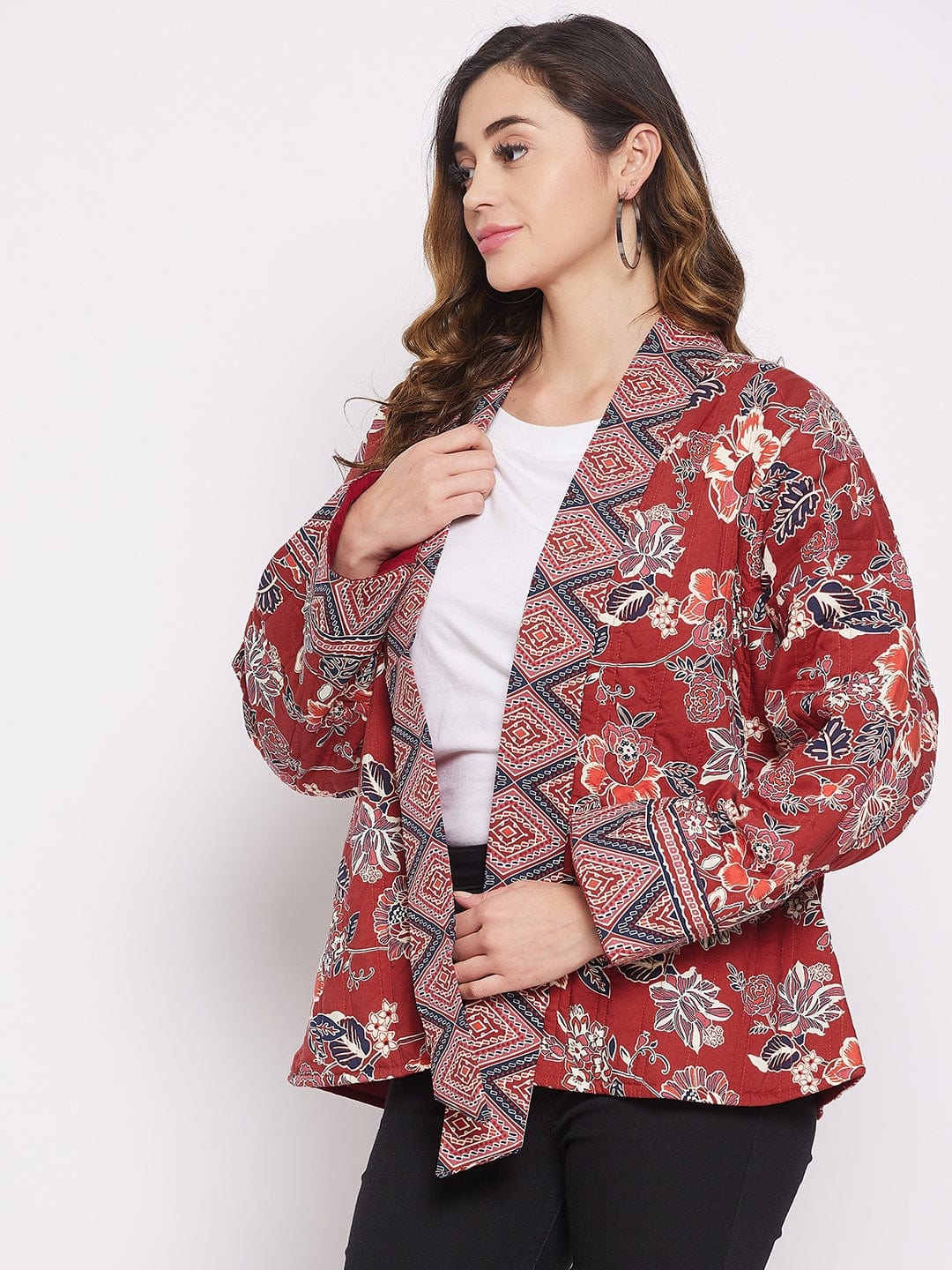 The Kaftan Company Tops Maroon Floral Flow Jacket