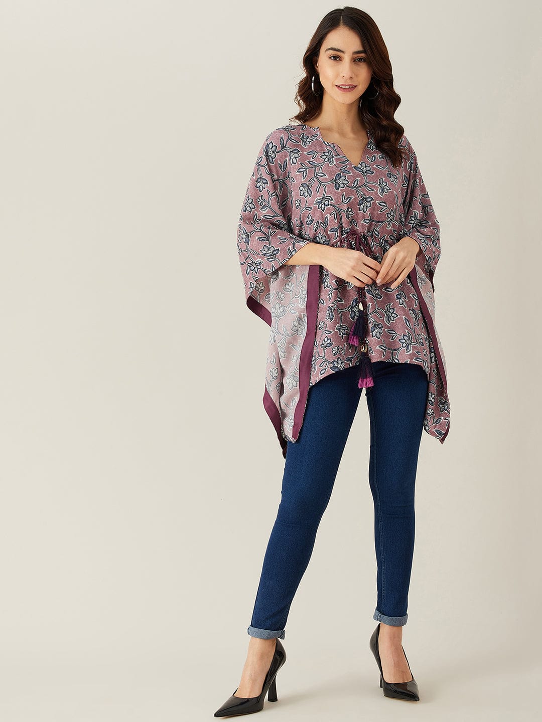 The Kaftan Company Tops Mauve Floral Vine Kaftan Top
