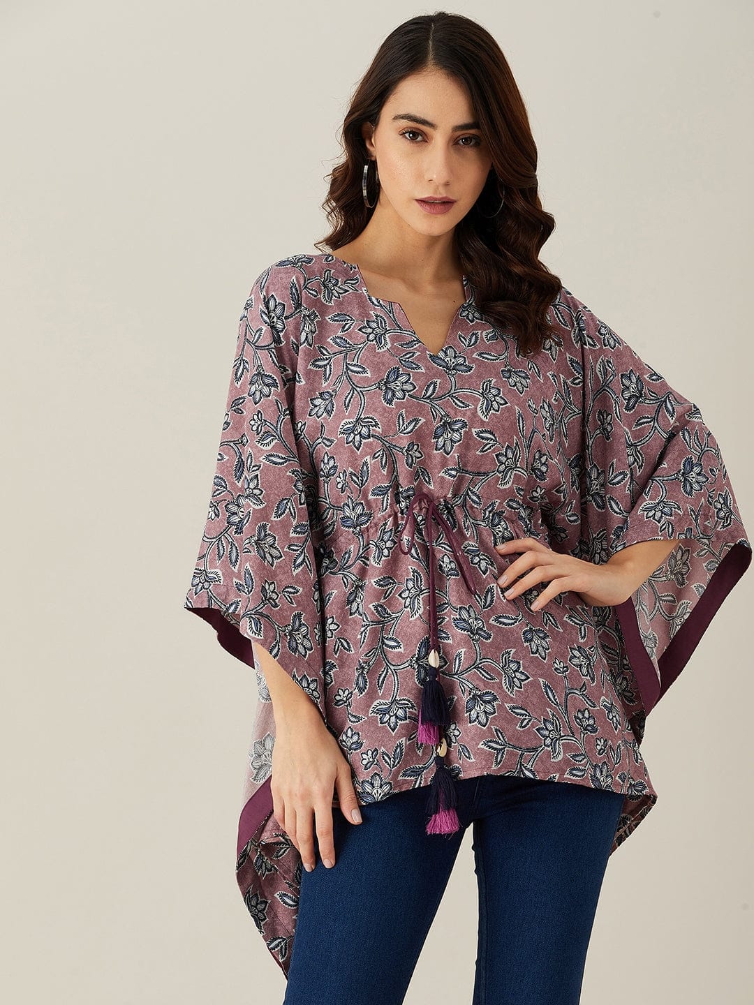 The Kaftan Company Tops Mauve Floral Vine Kaftan Top