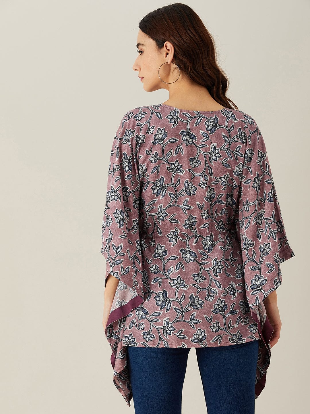 The Kaftan Company Tops Mauve Floral Vine Kaftan Top